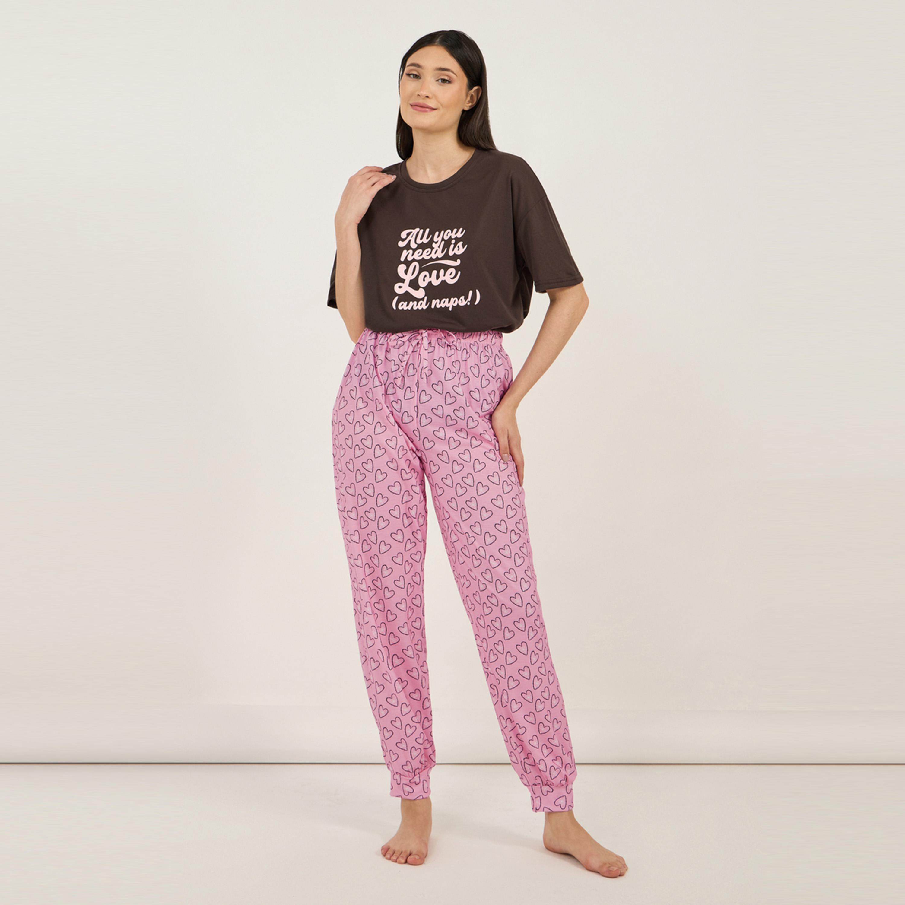 Styli Unwind All You Need Is Love Dropped Shoulder T-Shirt & Heart Pyjama Set-women-clothing-nightwear-pyjamas-longsets-image-5