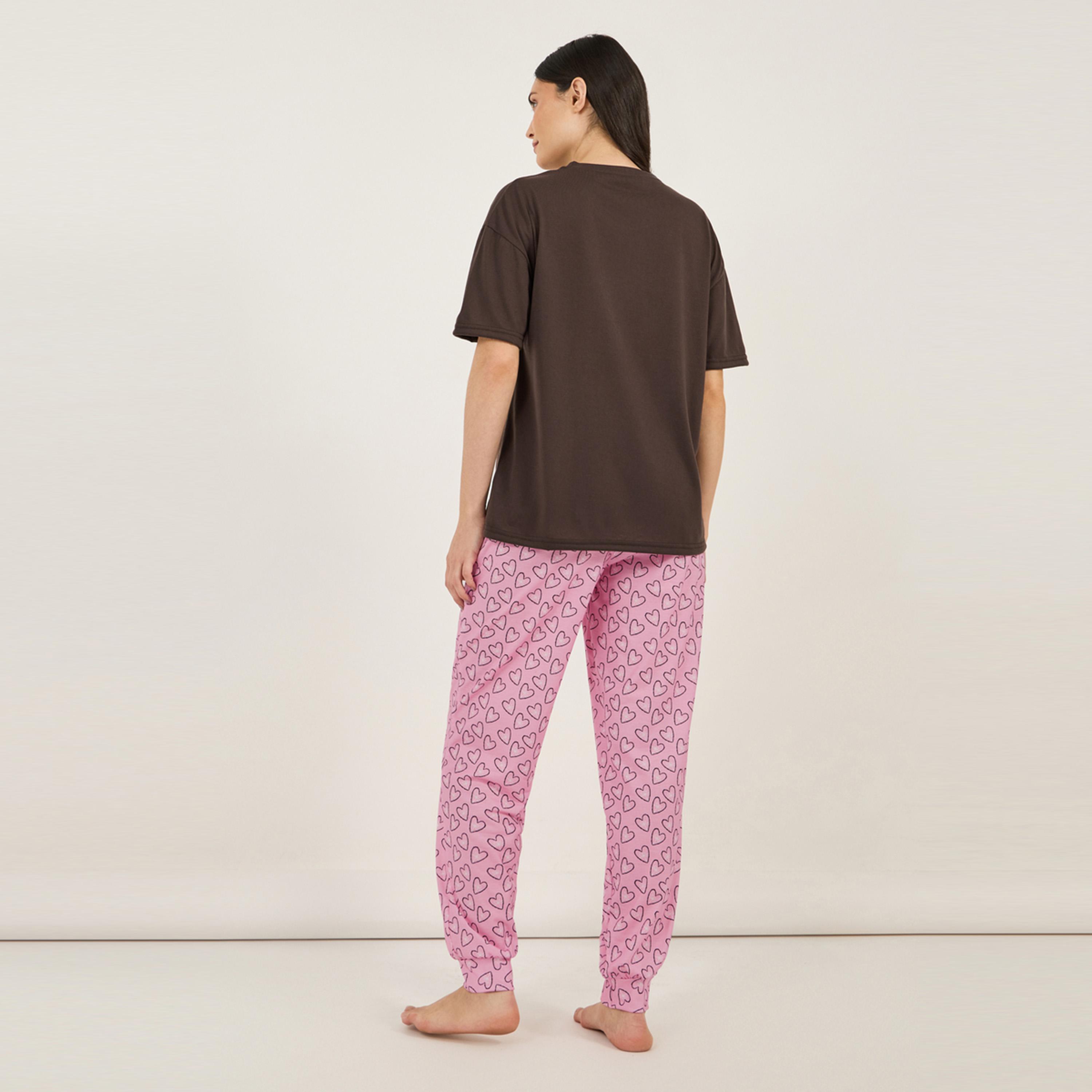 Styli Unwind All You Need Is Love Dropped Shoulder T-Shirt & Heart Pyjama Set-women-clothing-nightwear-pyjamas-longsets-image-7