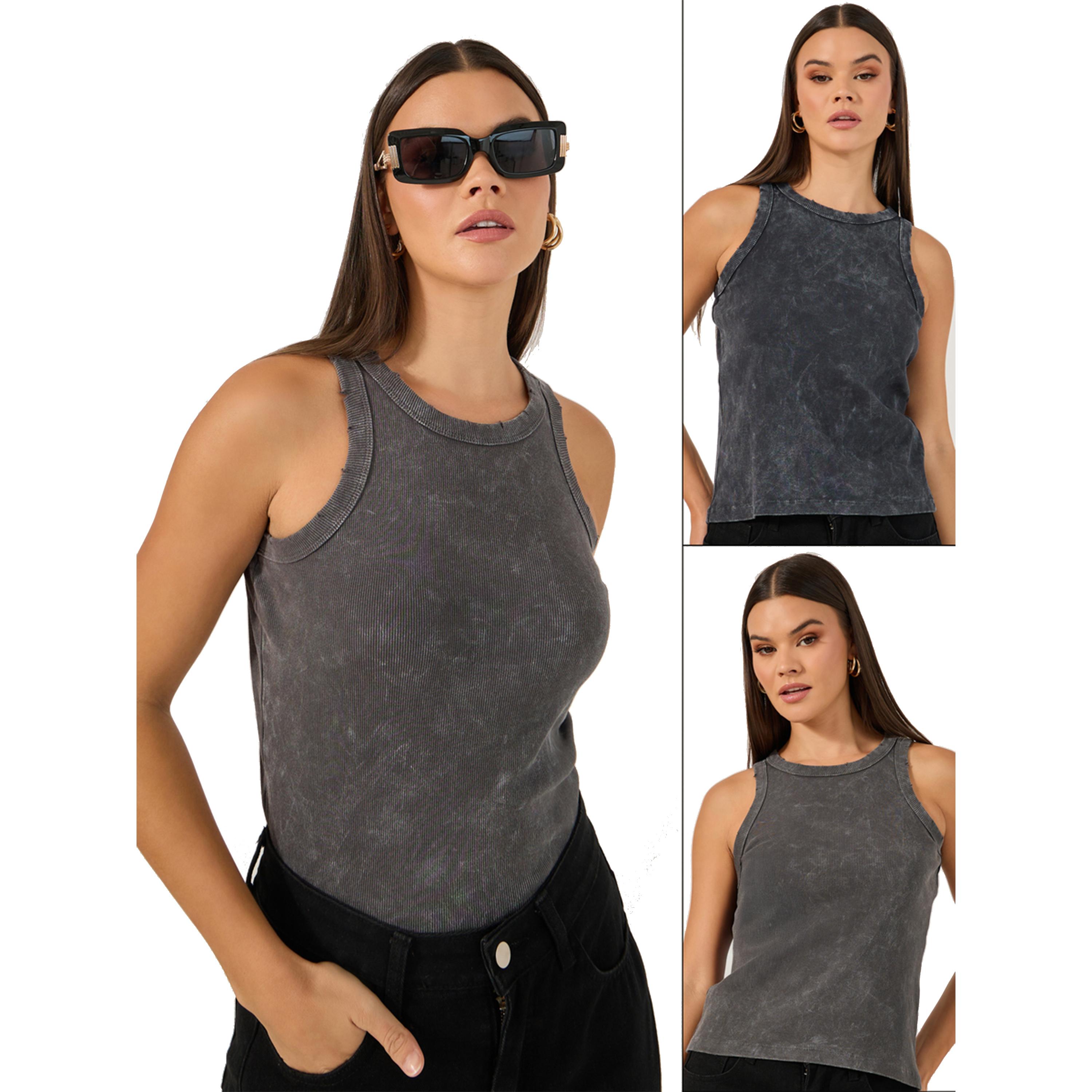 ستايلي - مجموعة من قطعتين - قميص داخلي محبوك مضلع مغسول بالحامض-women-clothing-tshirts-image-1