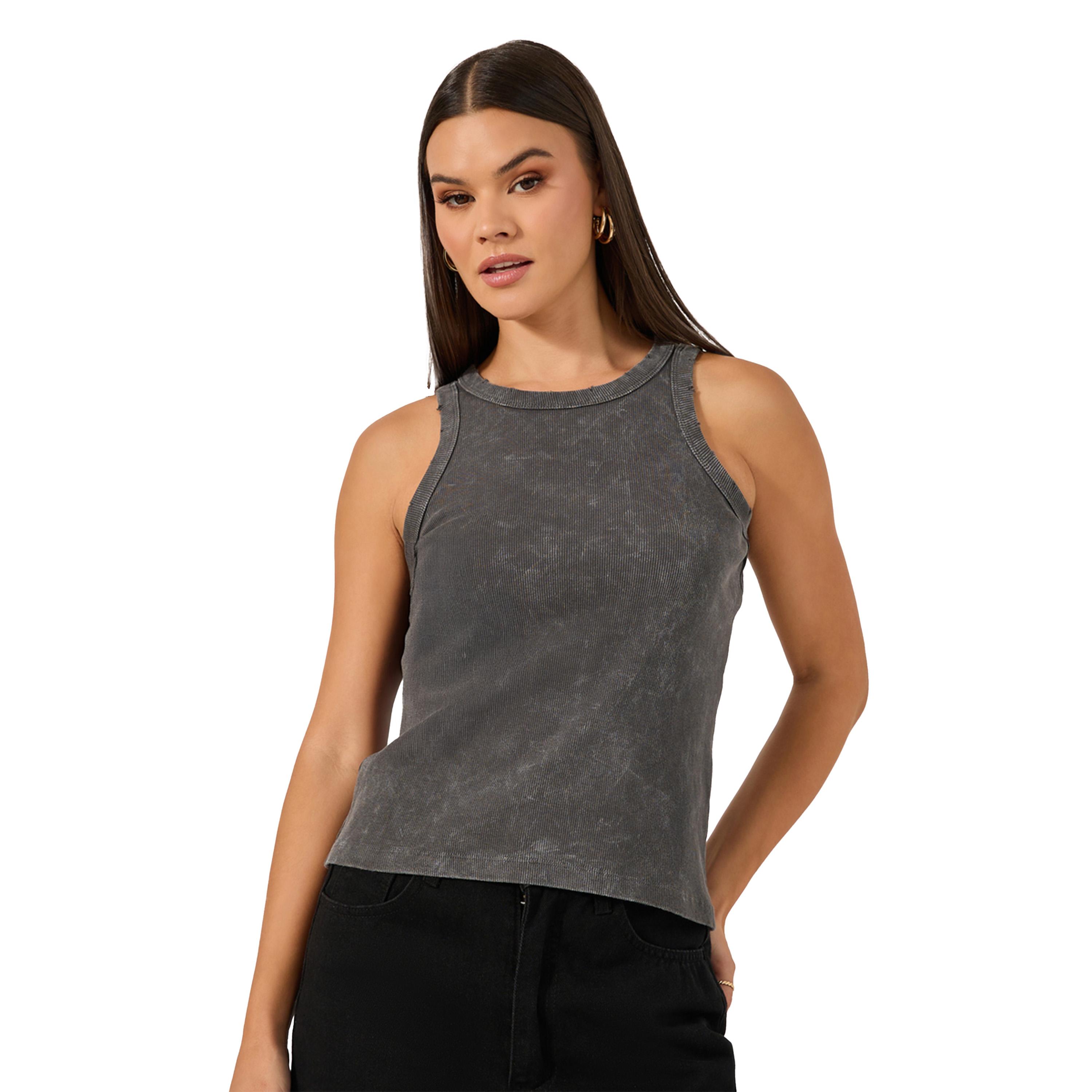 ستايلي - مجموعة من قطعتين - قميص داخلي محبوك مضلع مغسول بالحامض-women-clothing-tshirts-image-3