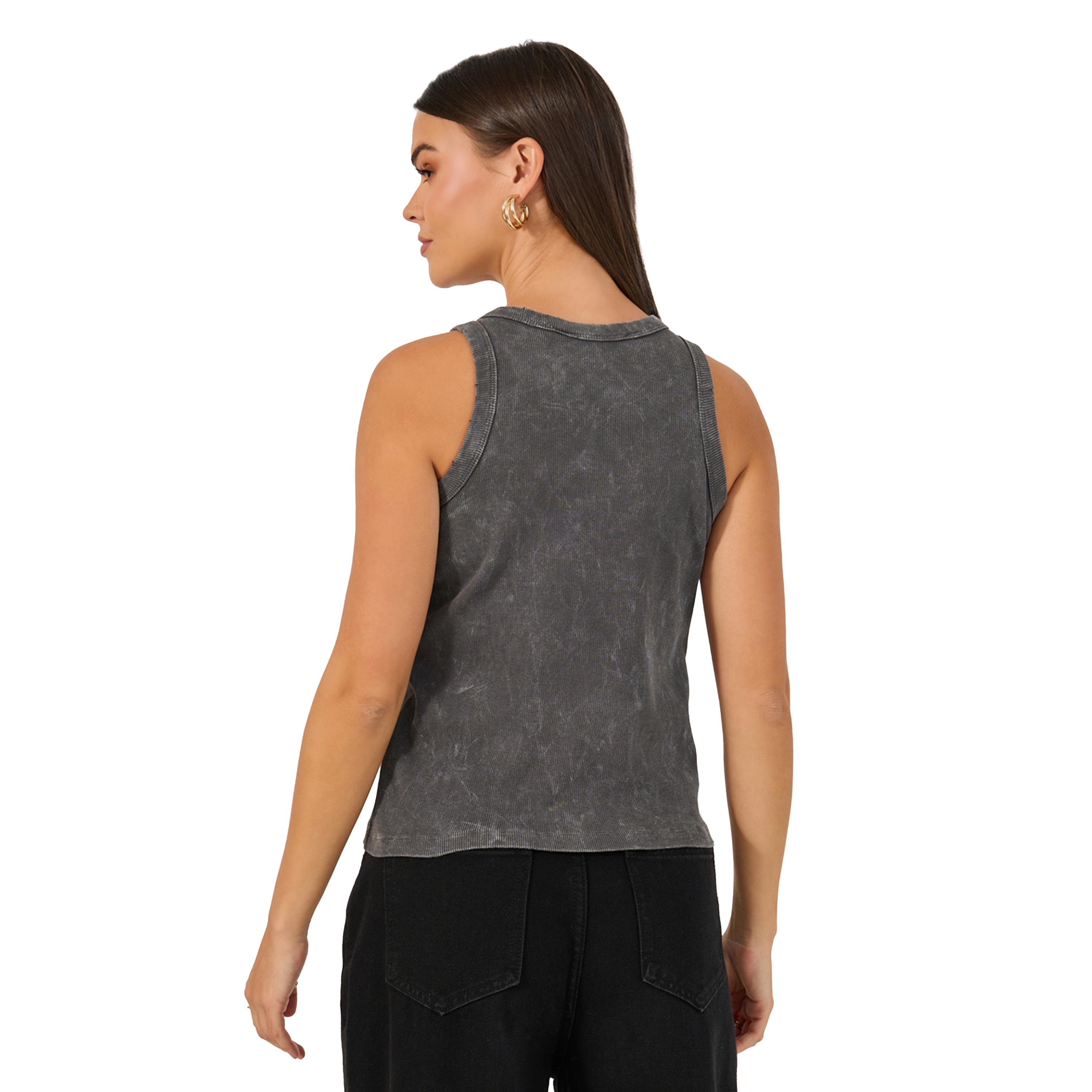 ستايلي - مجموعة من قطعتين - قميص داخلي محبوك مضلع مغسول بالحامض-women-clothing-tshirts-image-6