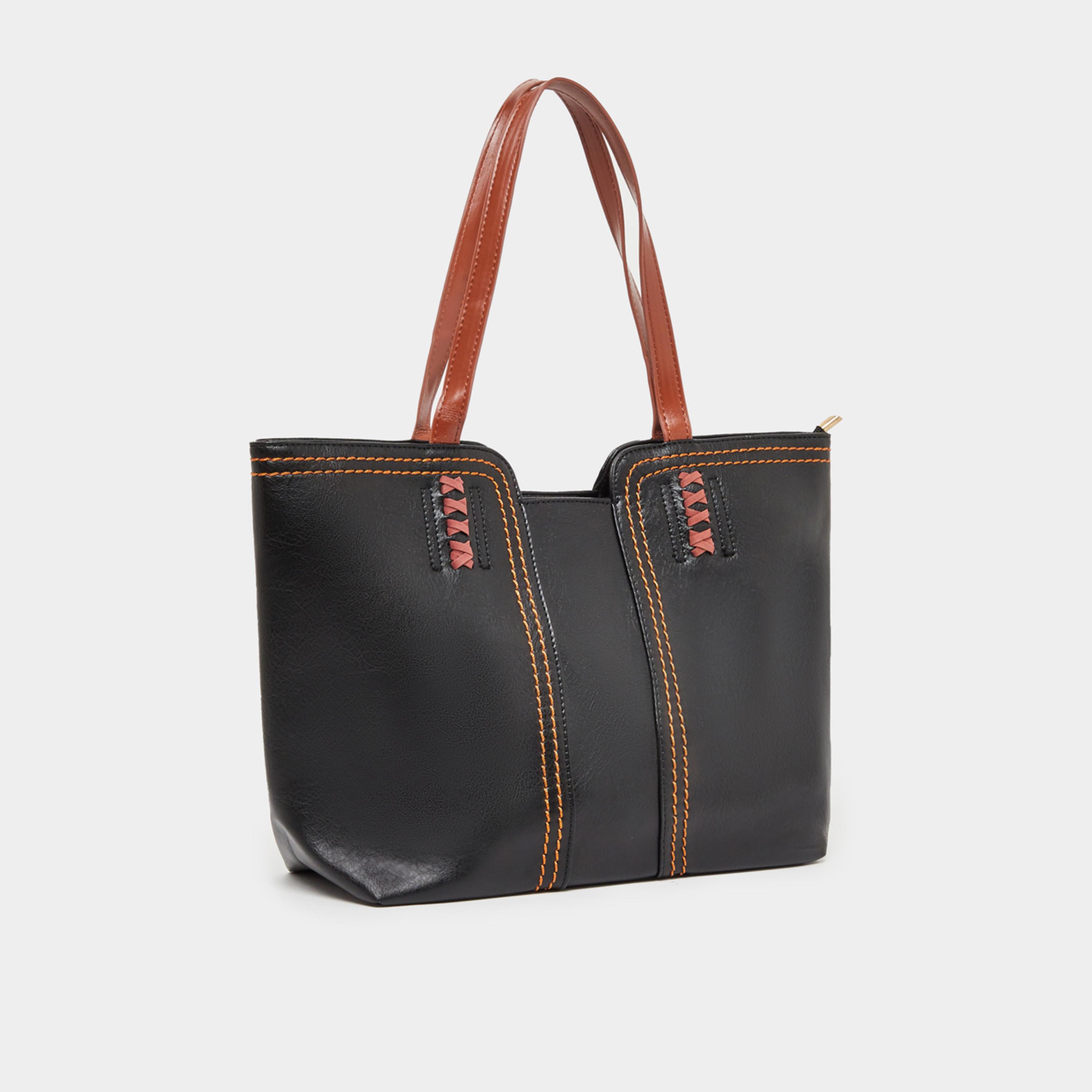 Styli Stitch Detail Shoulder Bag With Double Handle-women-bagsandwallets-handbags-image-1