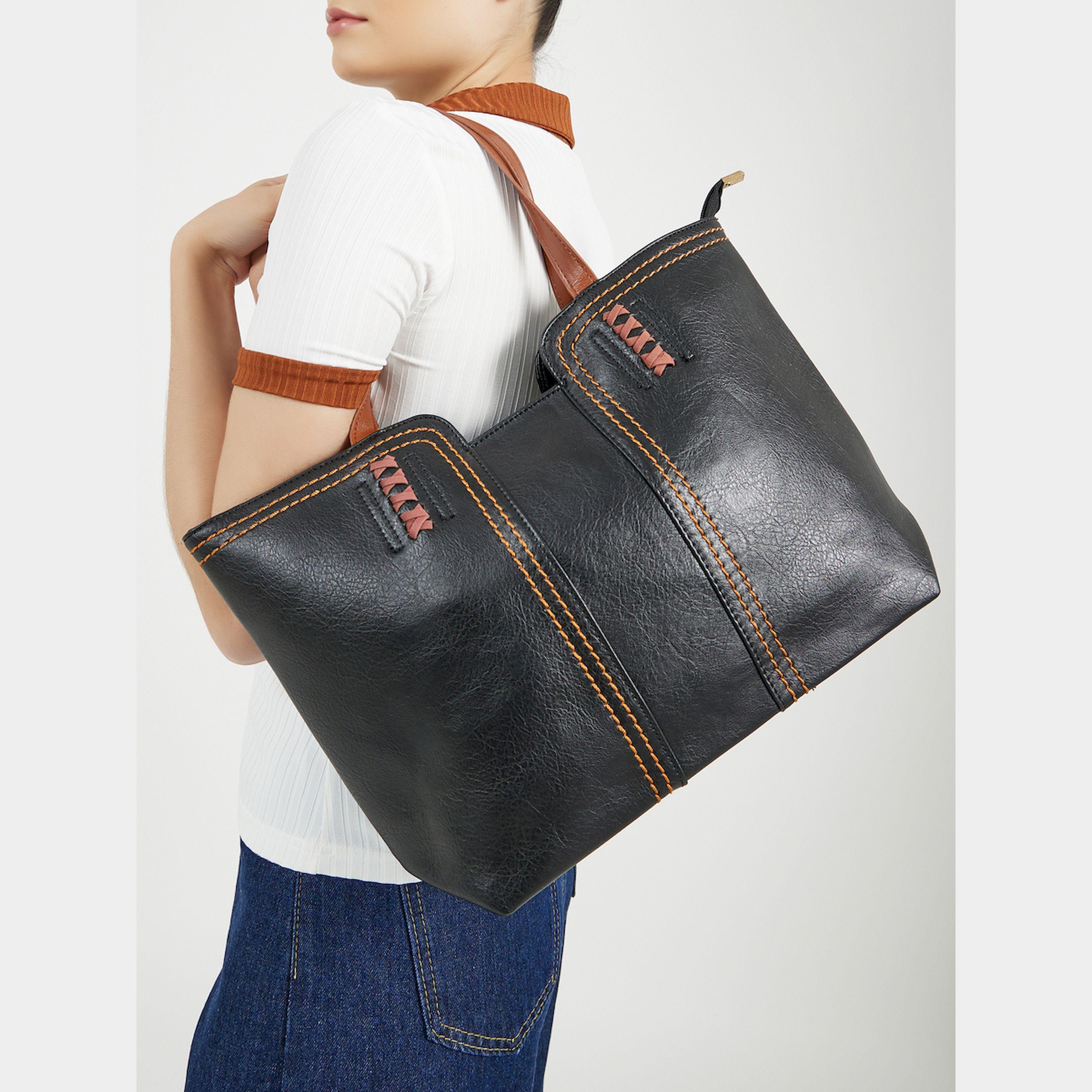 Styli Stitch Detail Shoulder Bag With Double Handle-women-bagsandwallets-handbags-image-2