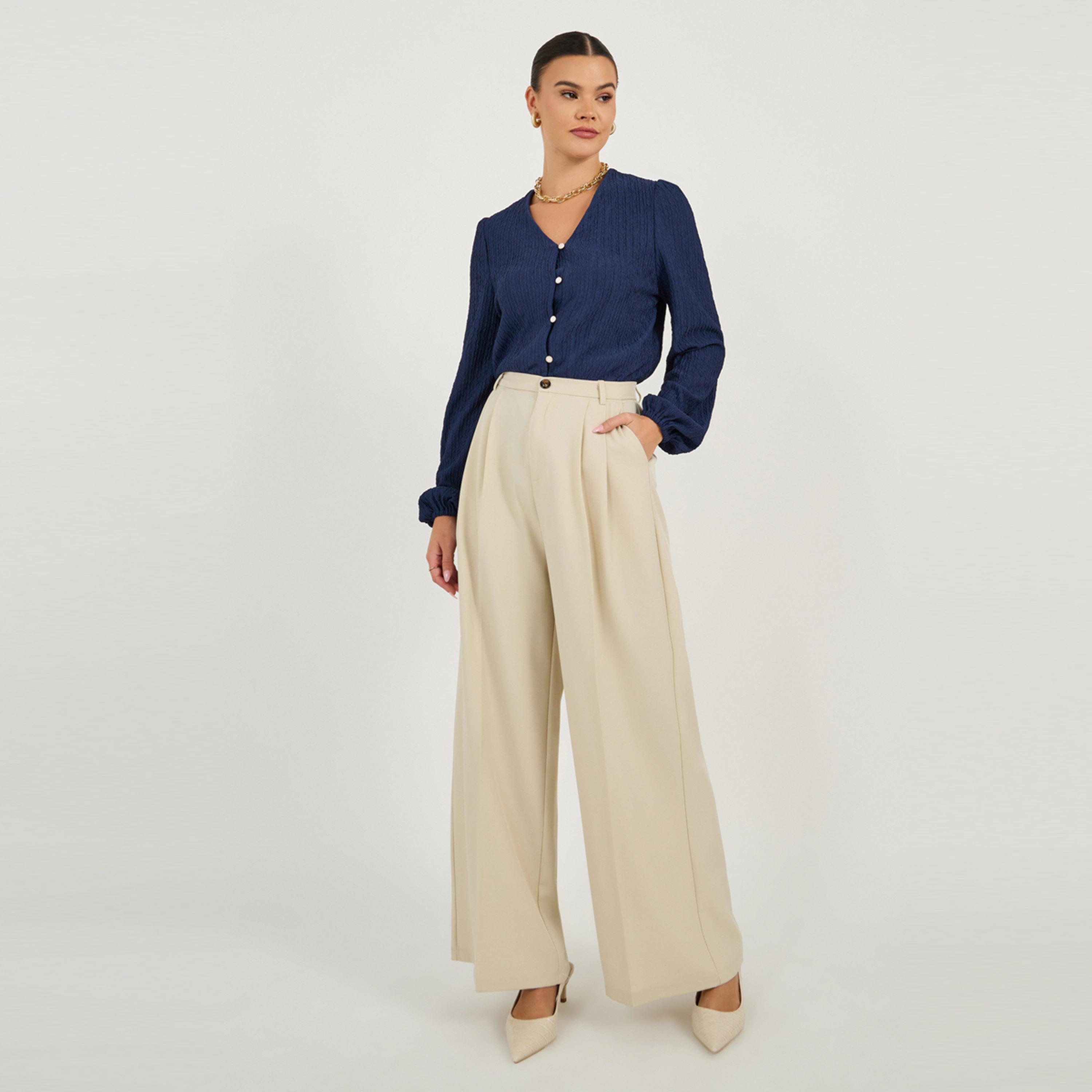 Styli Textured Balloon Sleeve V Neck Blouse-women-clothing-shirtsandblouses-blouses-image-3
