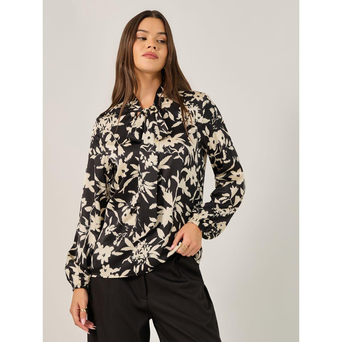 Styli All Over Floral Print Balloon Sleeve Blouse with Tie-Up Neck Detail-women-clothing-shirtsandblouses-blouses-image-3