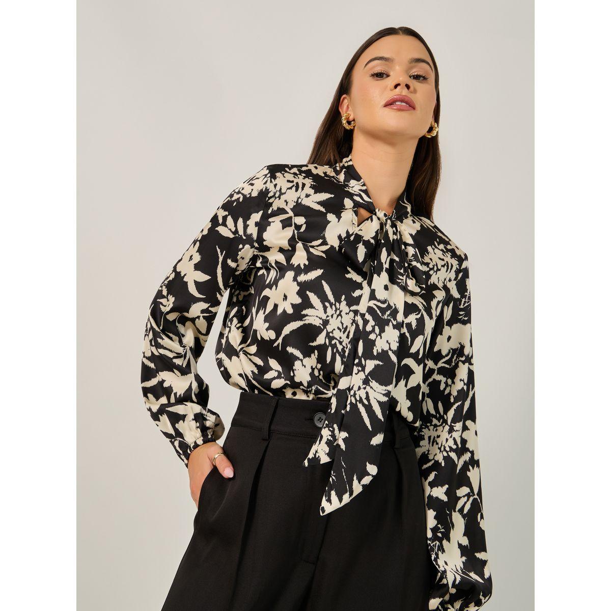 بلوزة مطبعة بالكامل بأكمام بالون وياقة بأربطة-women-clothing-shirtsandblouses-blouses-image-4