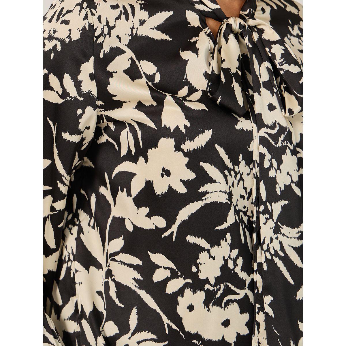 Styli All Over Floral Print Balloon Sleeve Blouse with Tie-Up Neck Detail-women-clothing-shirtsandblouses-blouses-image-5