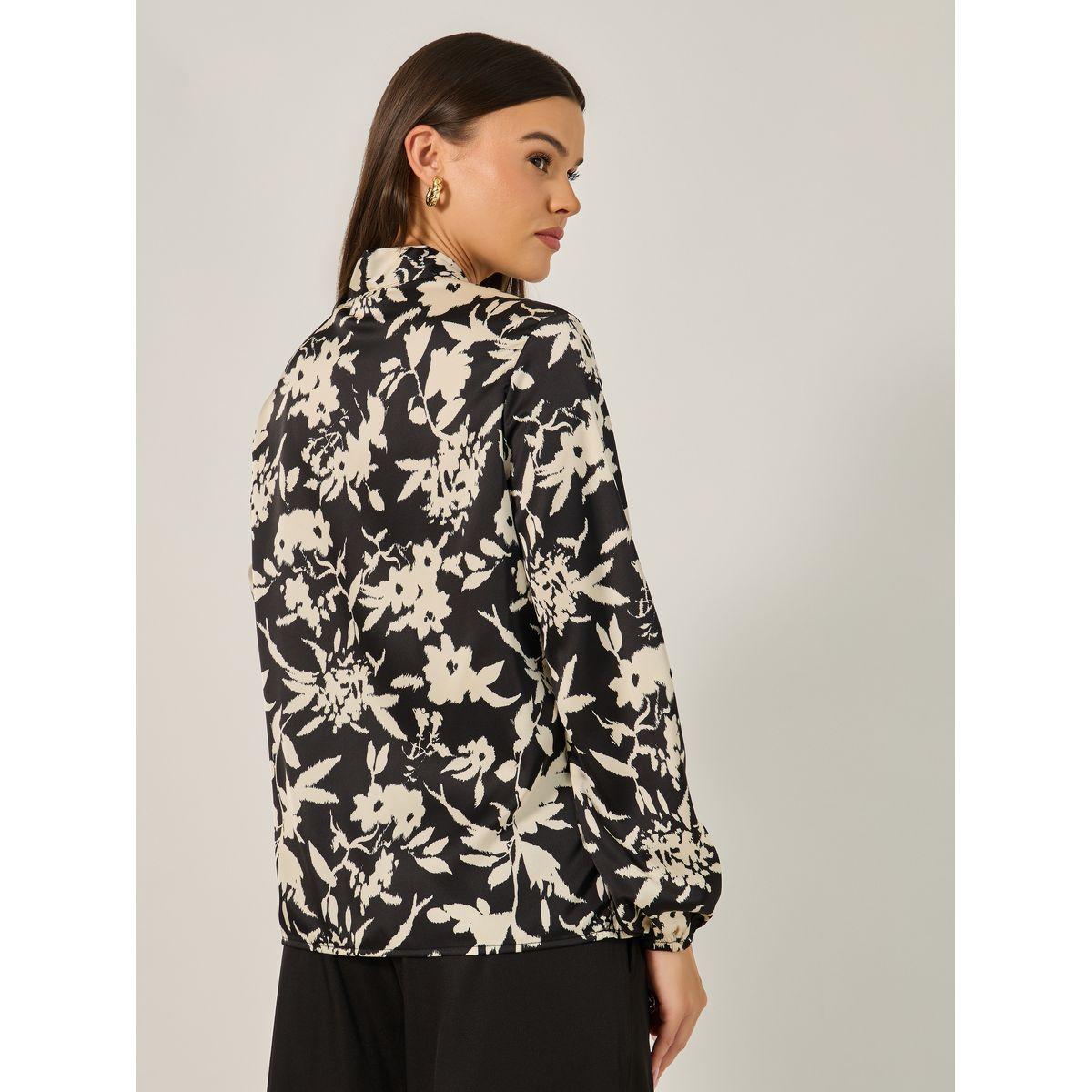 Styli All Over Floral Print Balloon Sleeve Blouse with Tie-Up Neck Detail-women-clothing-shirtsandblouses-blouses-image-6