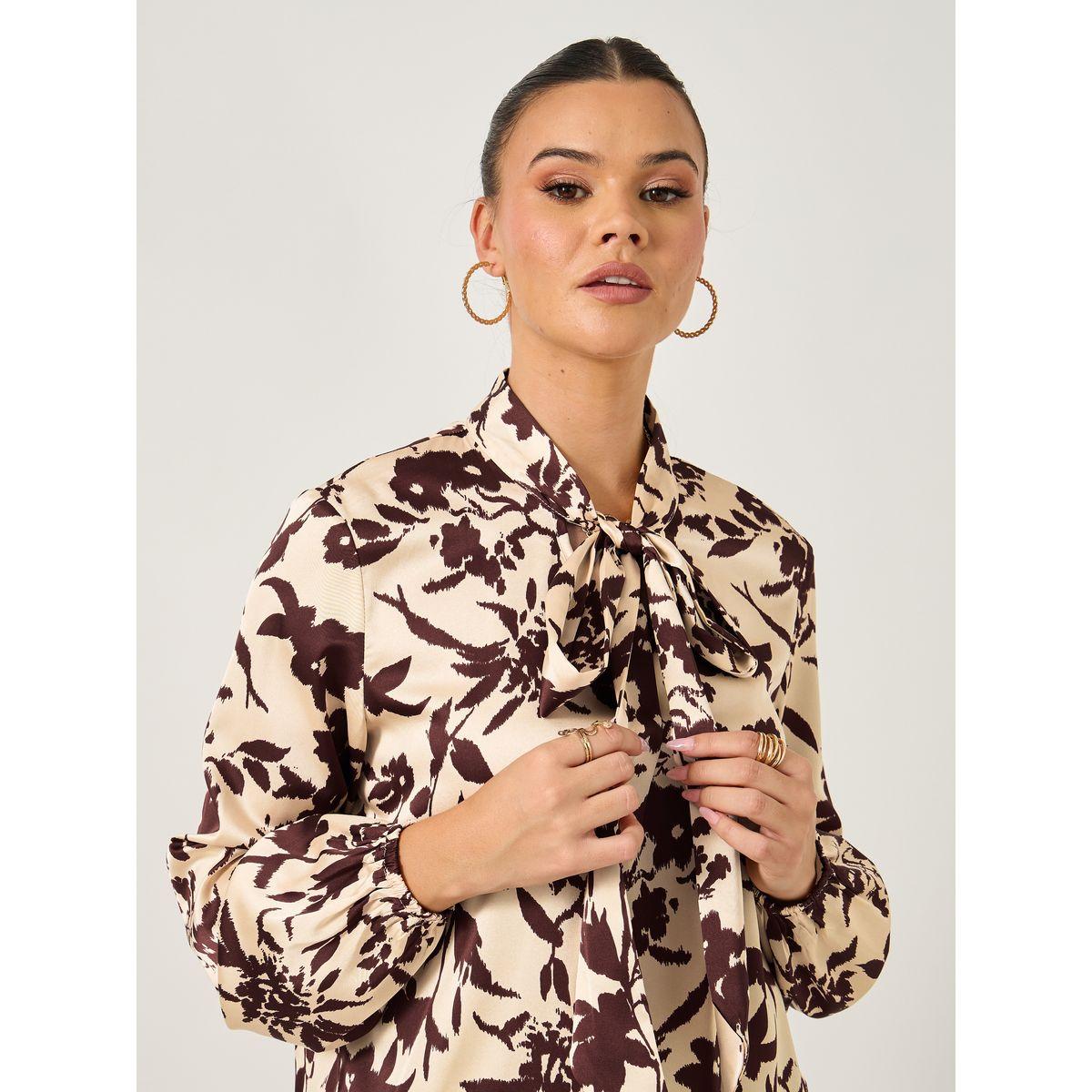 بلوزة بطبعة زهور وأكمام بالون مع تفاصيل ياقة بأربطة-women-clothing-shirtsandblouses-blouses-image-5