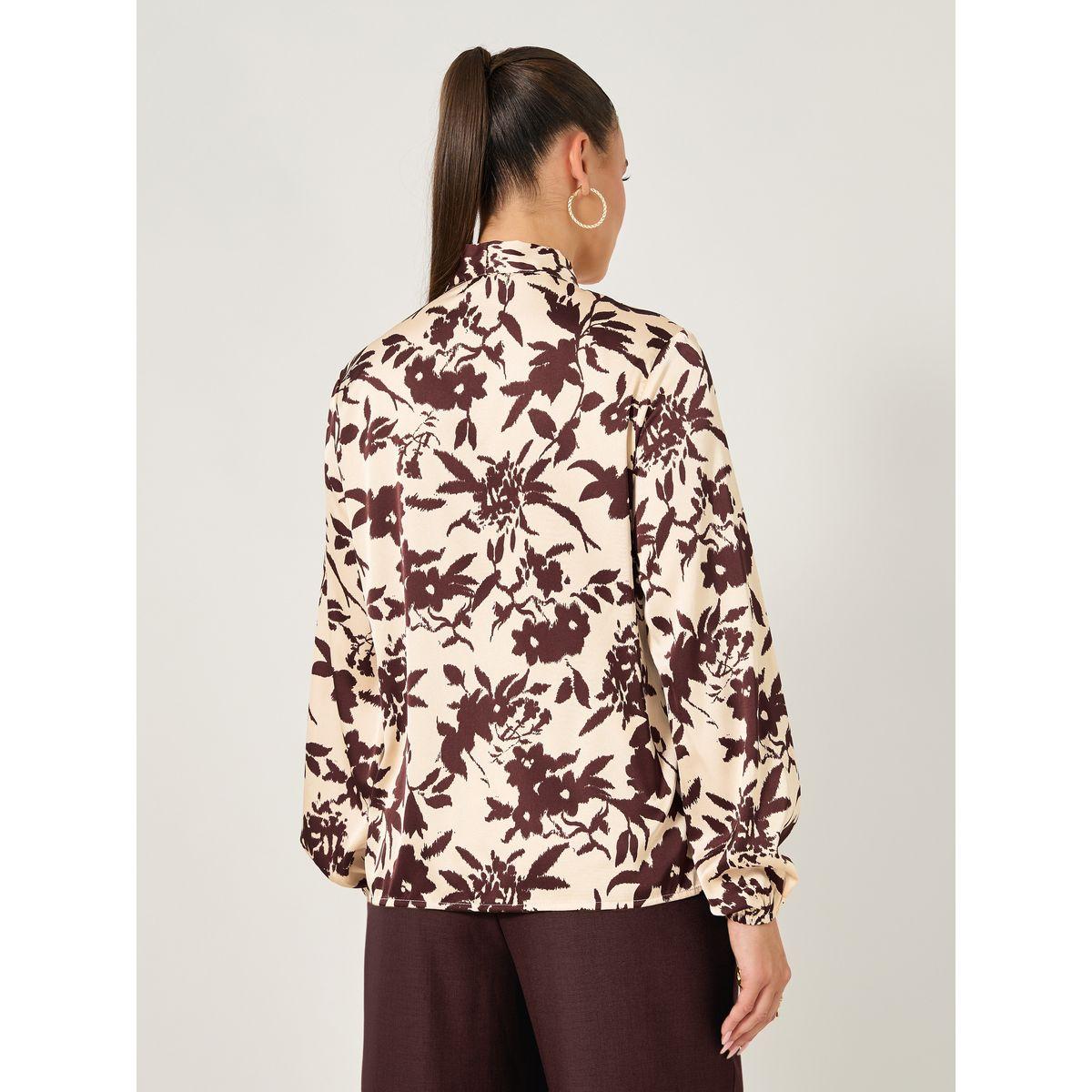 Floral Print Balloon Sleeve Blouse with Neck Tie Detail-women-clothing-shirtsandblouses-blouses-image-7