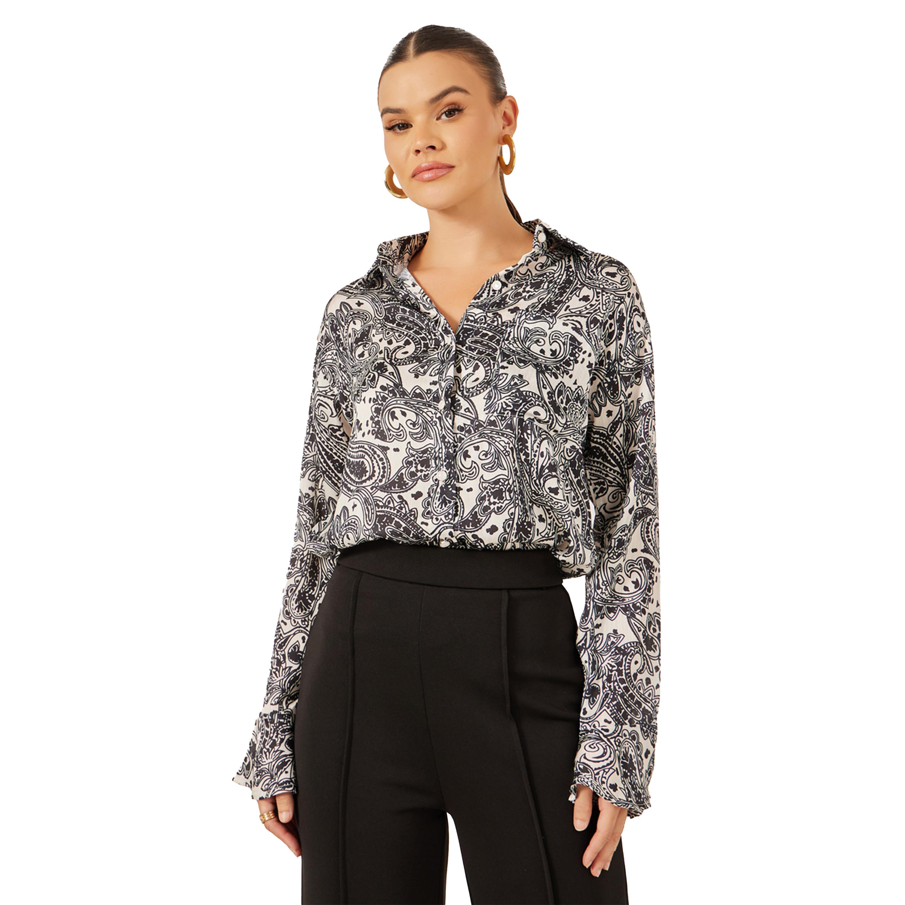 ستايلي- قميص بقصّة عادية وأكمام طويلة وطبعة بيزلي-women-clothing-shirtsandblouses-shirts-image-1