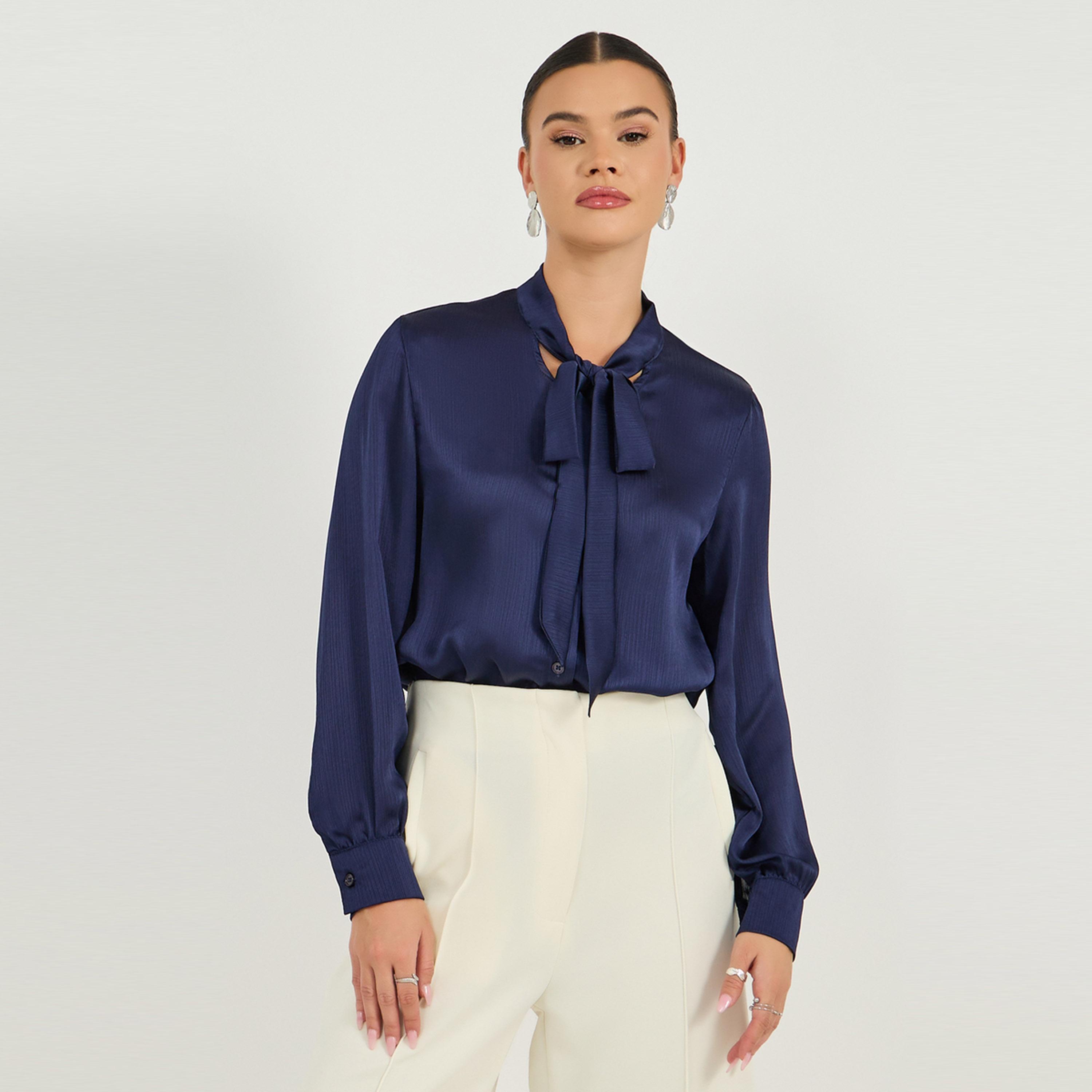 ستايلي - بلوزة بمقاس عادي مع تفاصيل رباط-women-clothing-shirtsandblouses-blouses-image-3