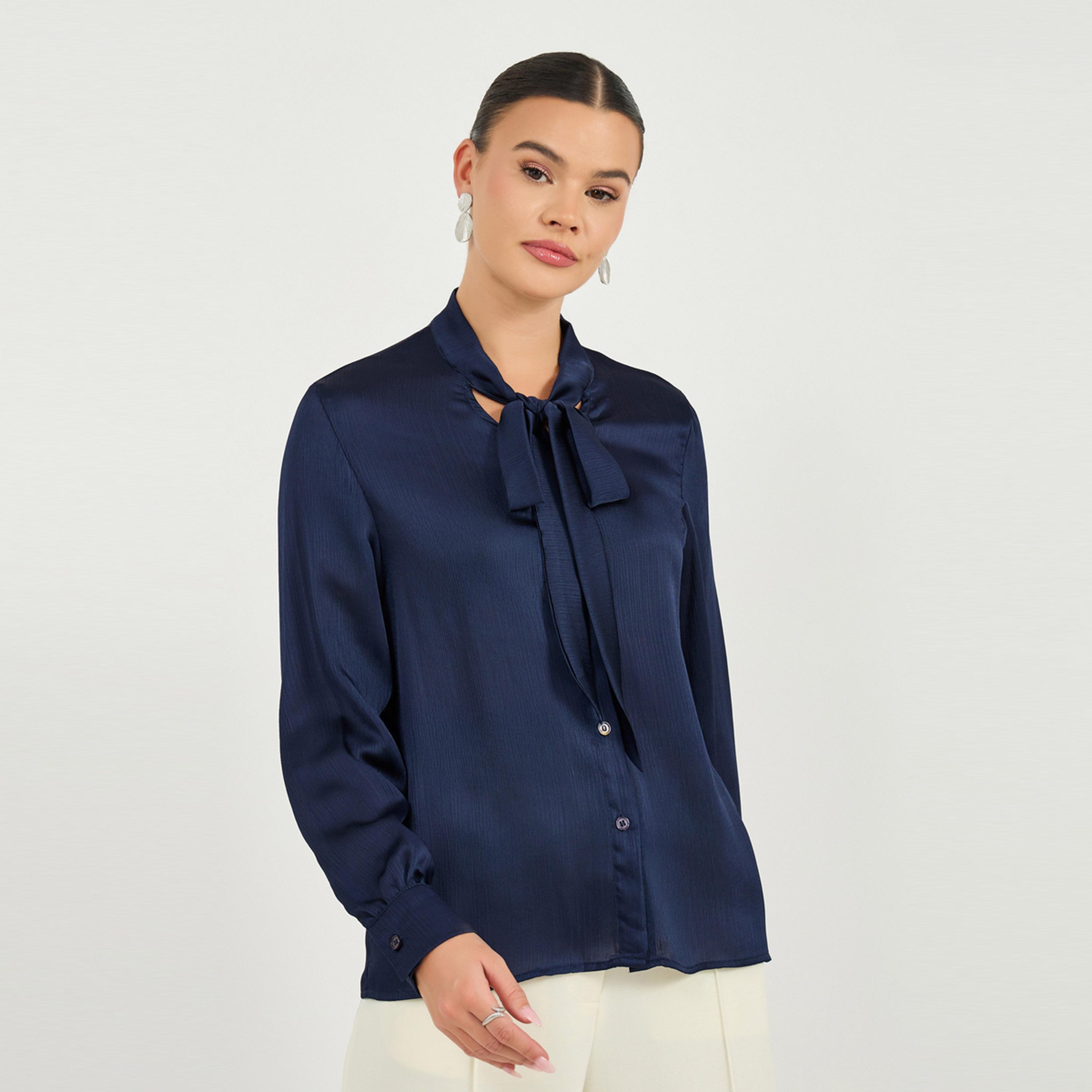 ستايلي - بلوزة بمقاس عادي مع تفاصيل رباط-women-clothing-shirtsandblouses-blouses-image-4