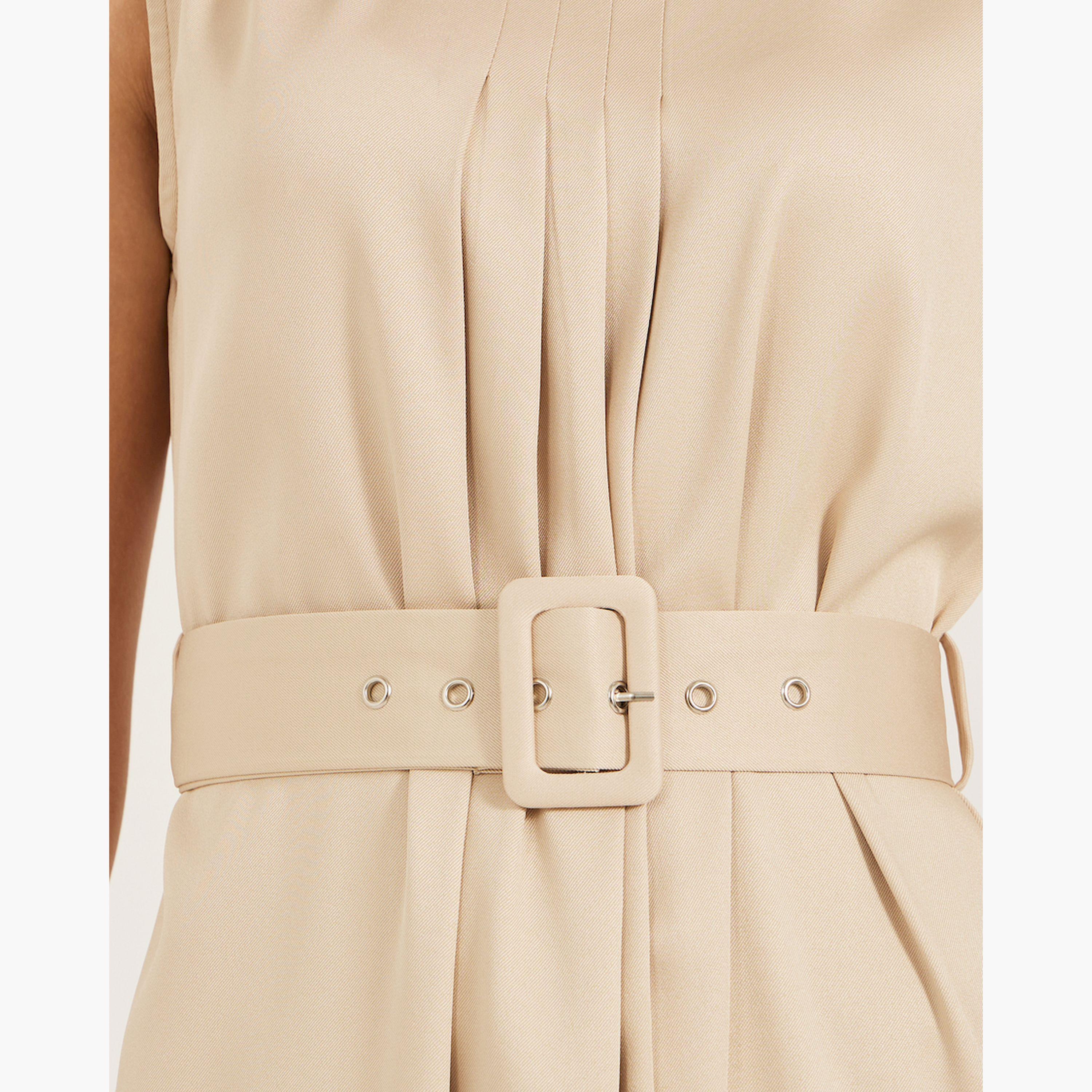 Styli Pleated Front Sleeveless Shift Maxi Dress with Belt-women-clothing-dresses-image-4