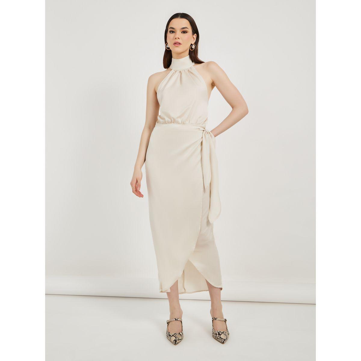 Styli Halter Neck Wrap Midi Dress with Tie Up Detail-women-clothing-dresses-image-1