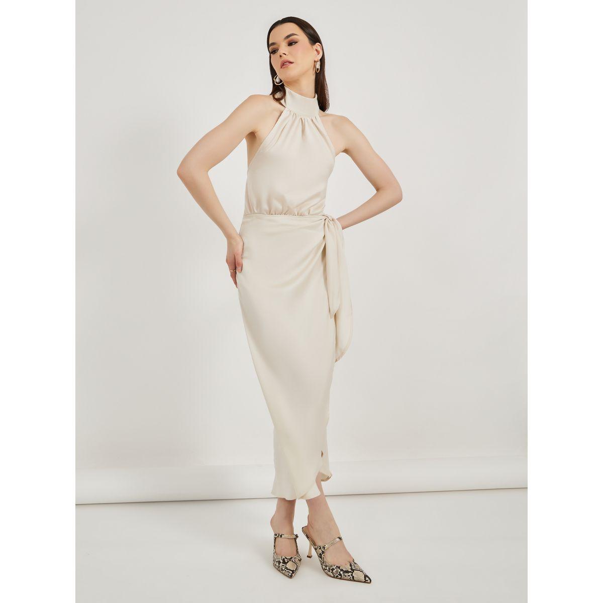 Styli Halter Neck Wrap Midi Dress with Tie Up Detail-women-clothing-dresses-image-2