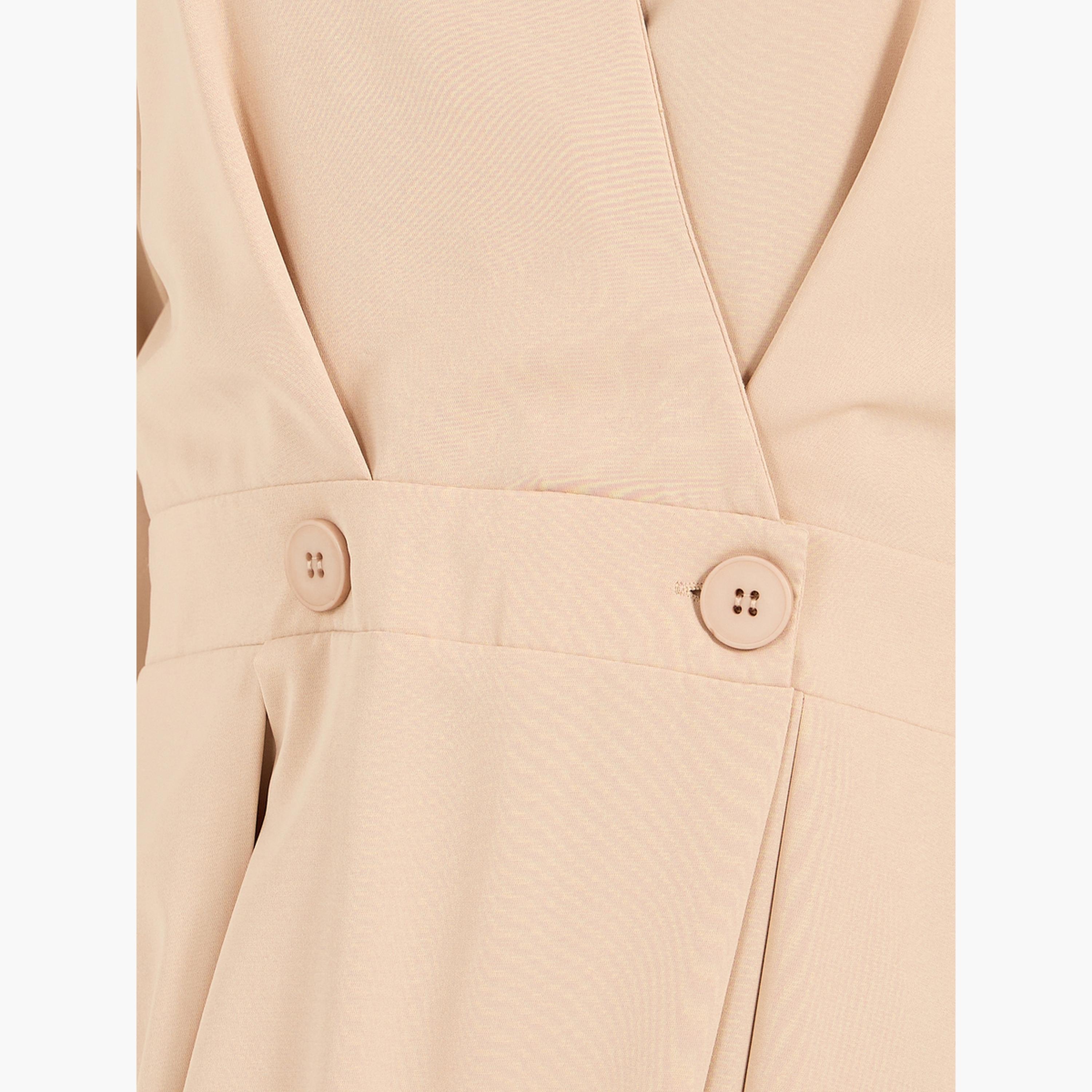 Styli Solid Pleated Wrap Shirt Midi Dress with Buttons Detail-women-clothing-dresses-image-5