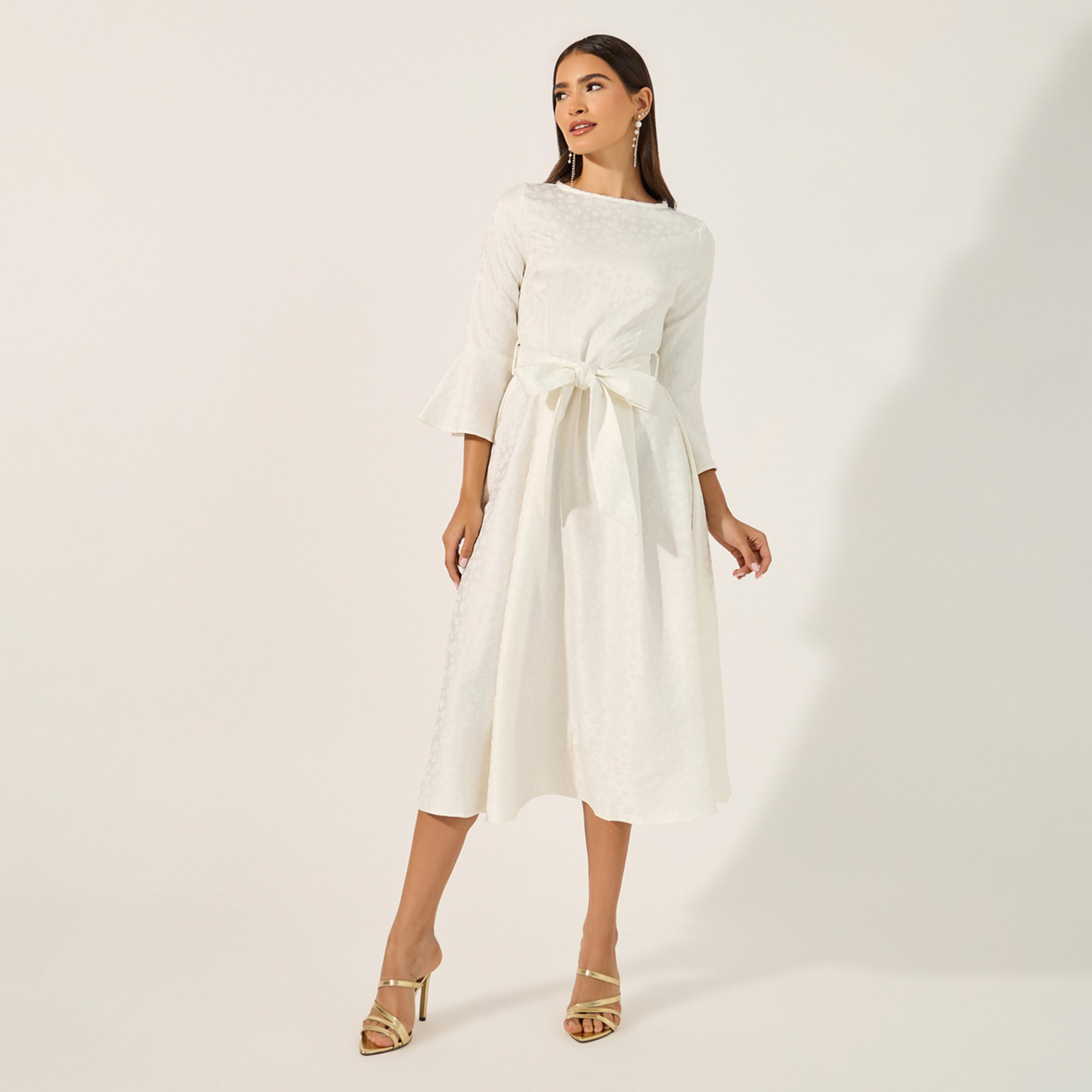 ستايلي - فستان ميدي بتصميم ذاتي بأكمام 3/4-women-clothing-dresses-image-1