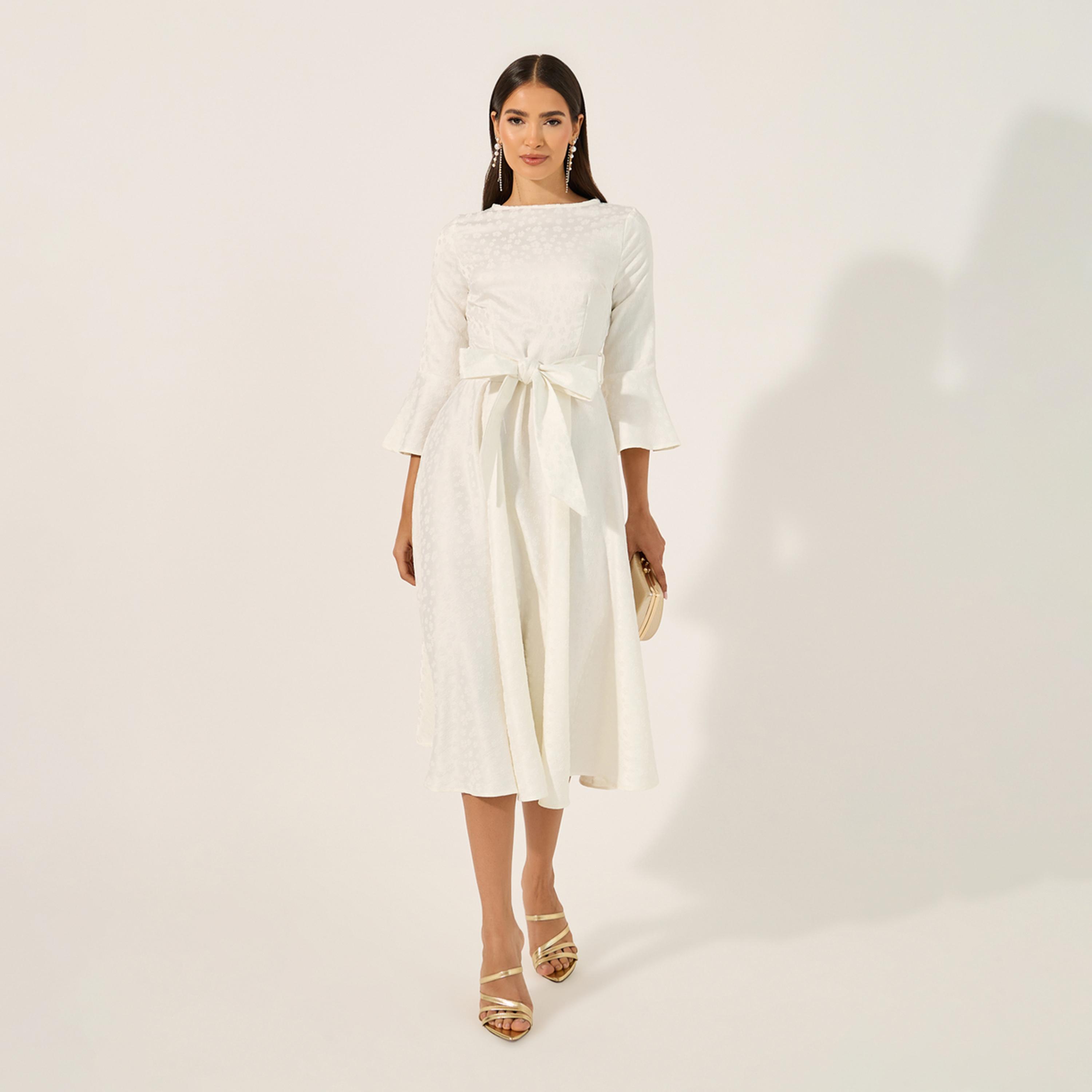 Styli Self Design 3/4Th Sleeves A-Line Midi Dress-women-clothing-dresses-image-2