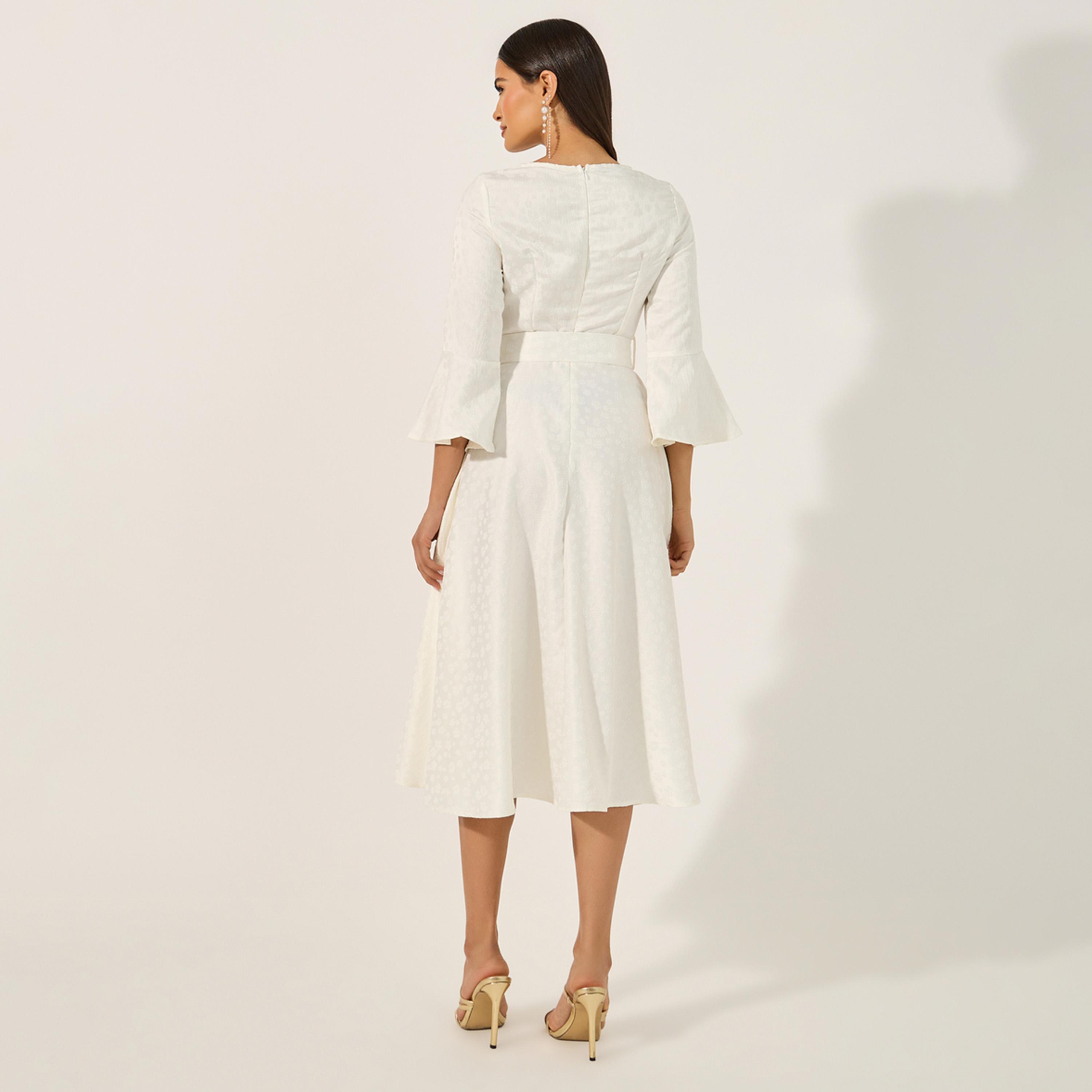 Styli Self Design 3/4Th Sleeves A-Line Midi Dress-women-clothing-dresses-image-5