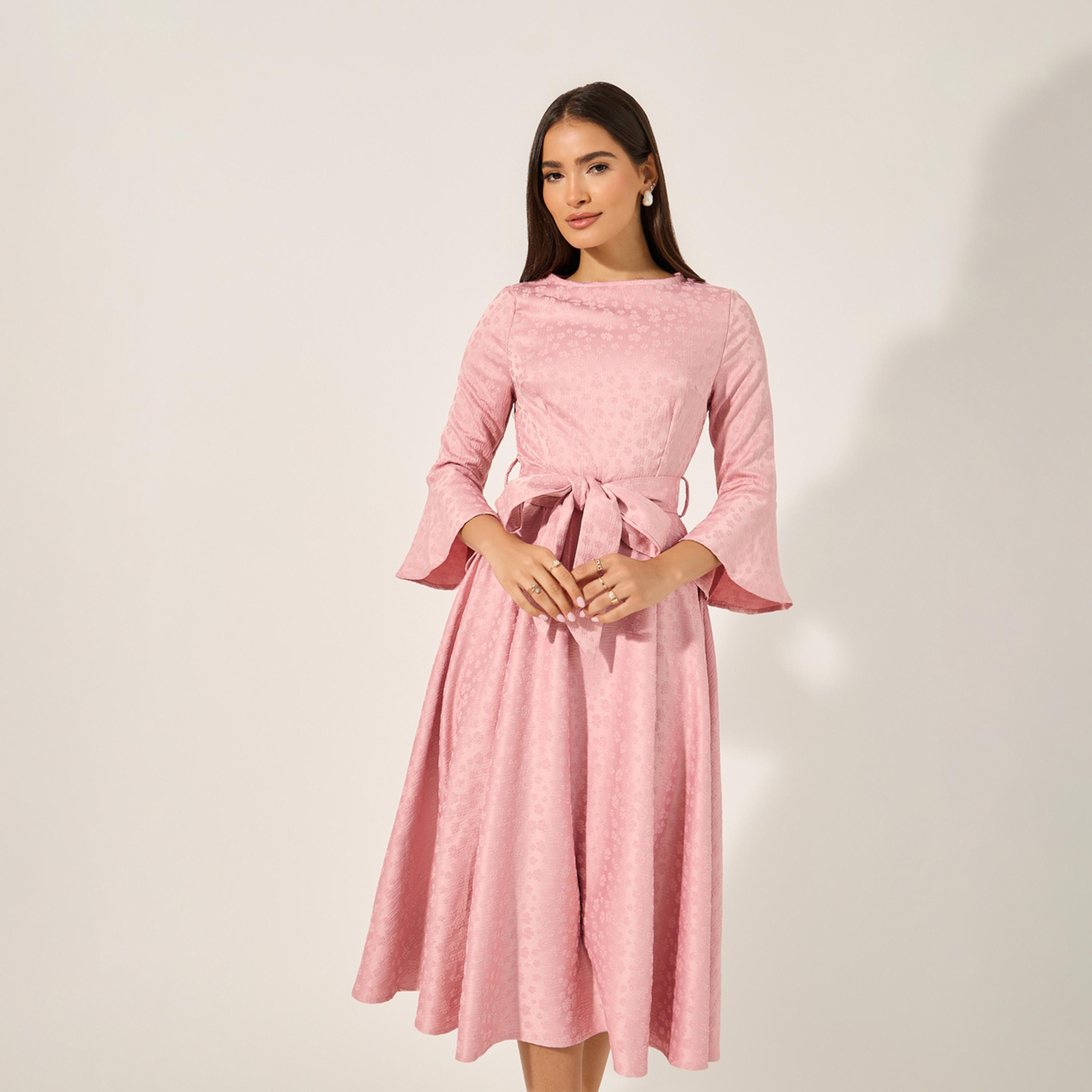 Styli Self Design 3/4Th Sleeves A-Line Midi Dress-women-clothing-dresses-image-3