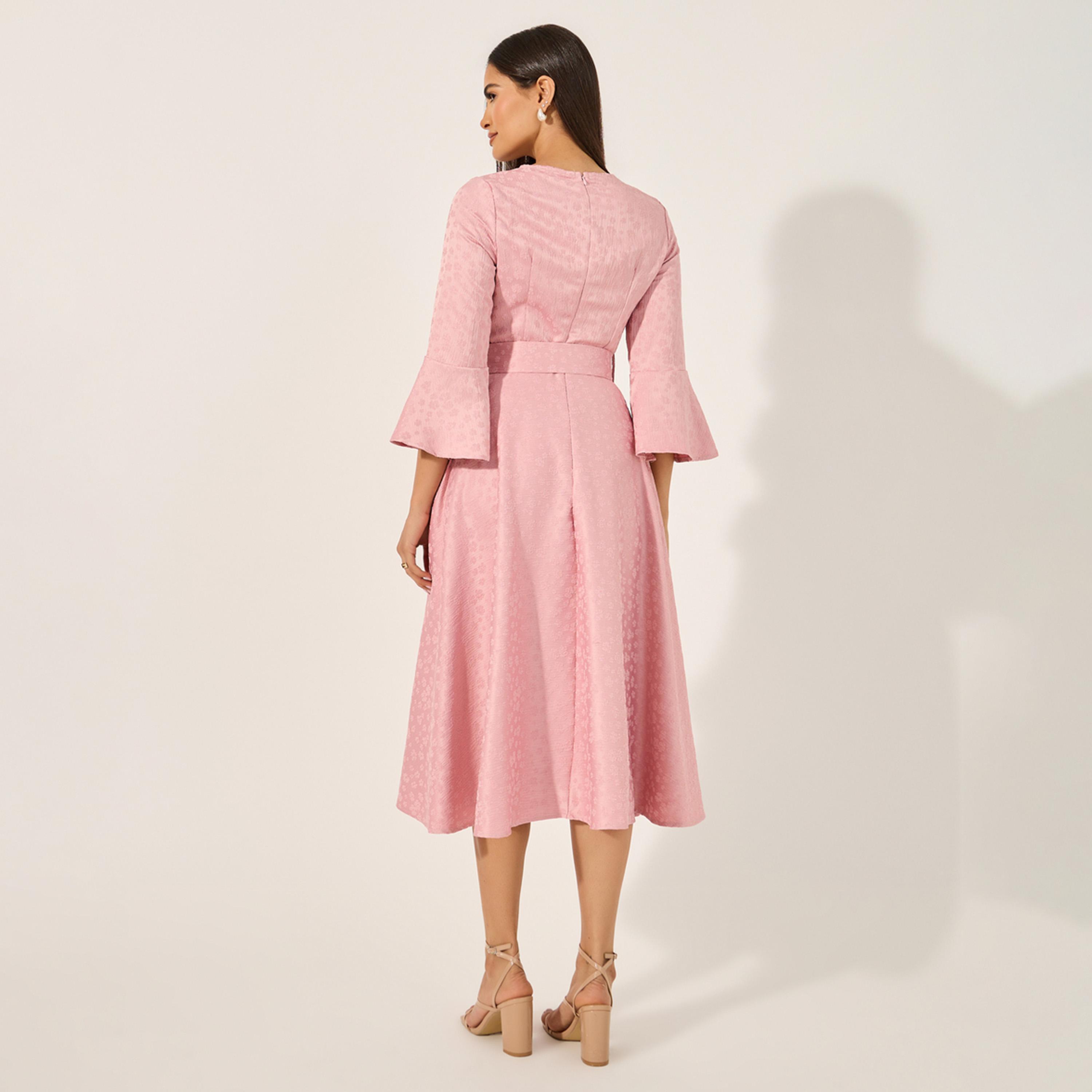 Styli Self Design 3/4Th Sleeves A-Line Midi Dress-women-clothing-dresses-image-5