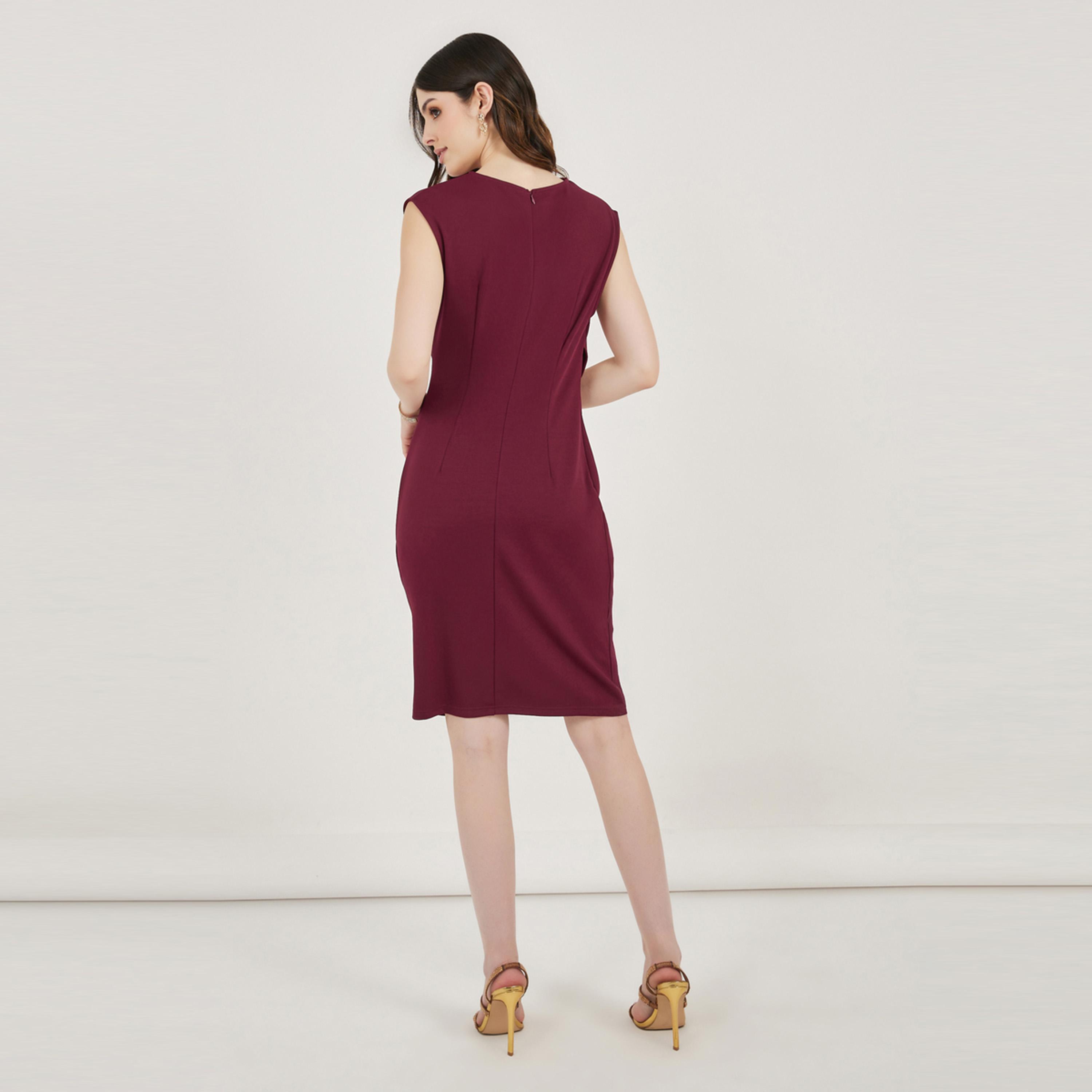 Styli Fold Pleat Sleeveless Sheath Knee Length Dress-women-clothing-dresses-image-6