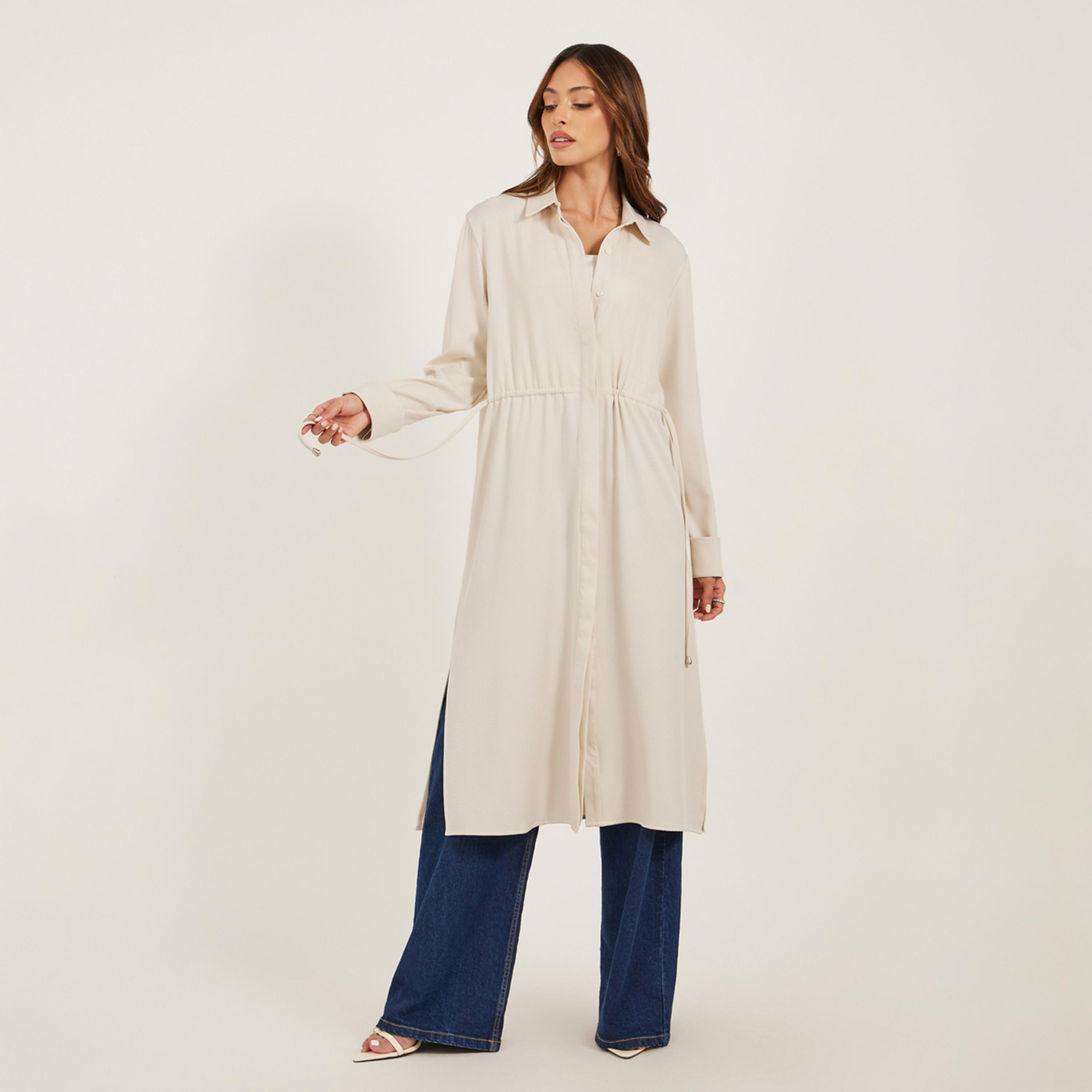 ستايلي - كيمونو متوسط الطول بقصّة عادية مع تفاصيل رباط-women-clothing-shirtsandblouses-shirts-image-2