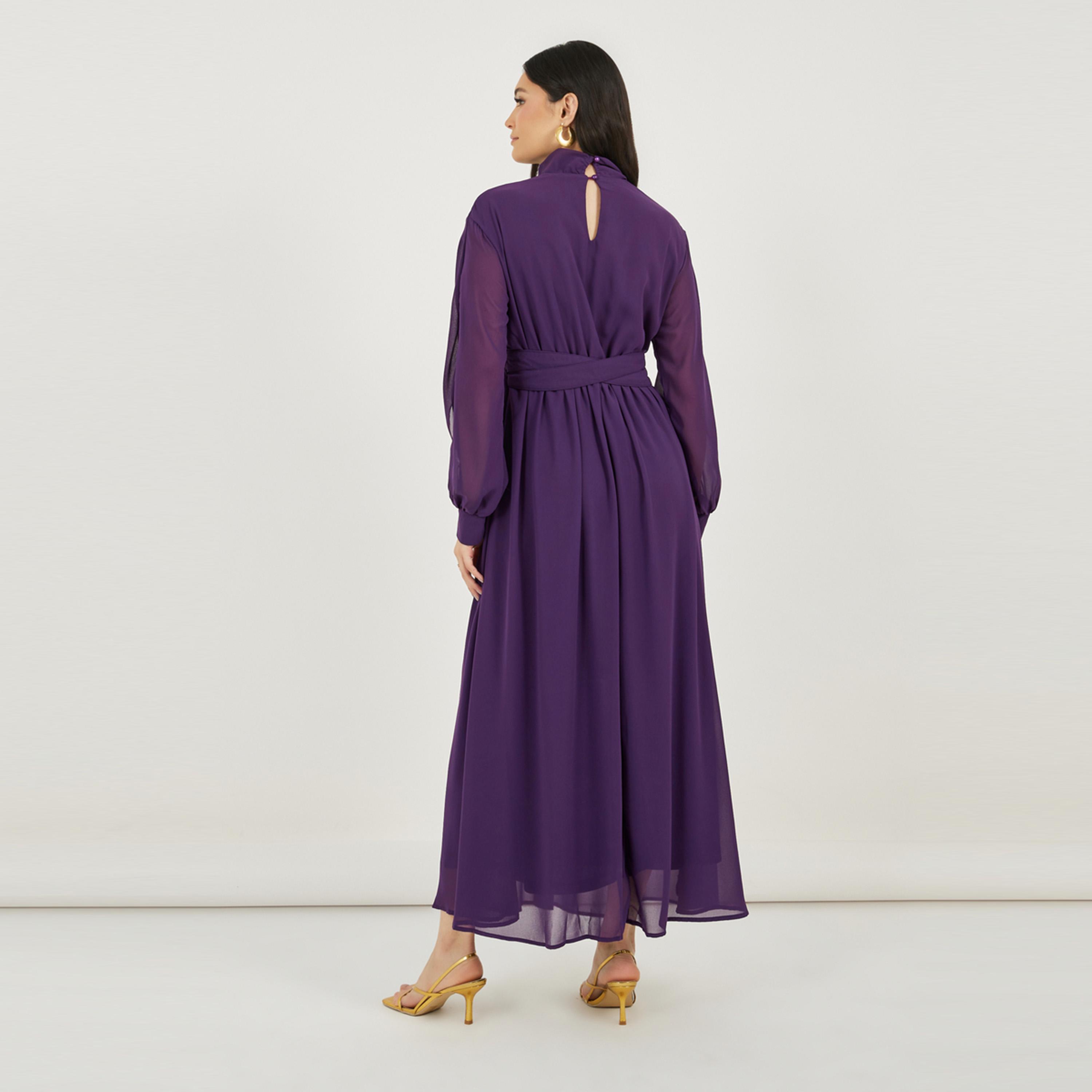 ستايلي - فستان ماكسي بقصة A وتفاصيل منسدلة ورقبة عالية-women-clothing-dresses-image-6