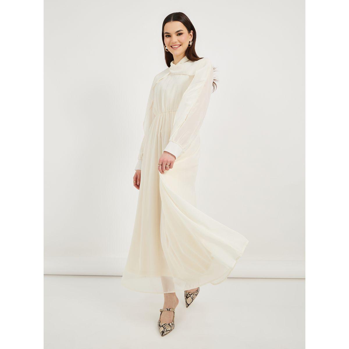 Styli Solid Ruched Waist Detail A-Line Maxi Dress-women-clothing-dresses-image-2