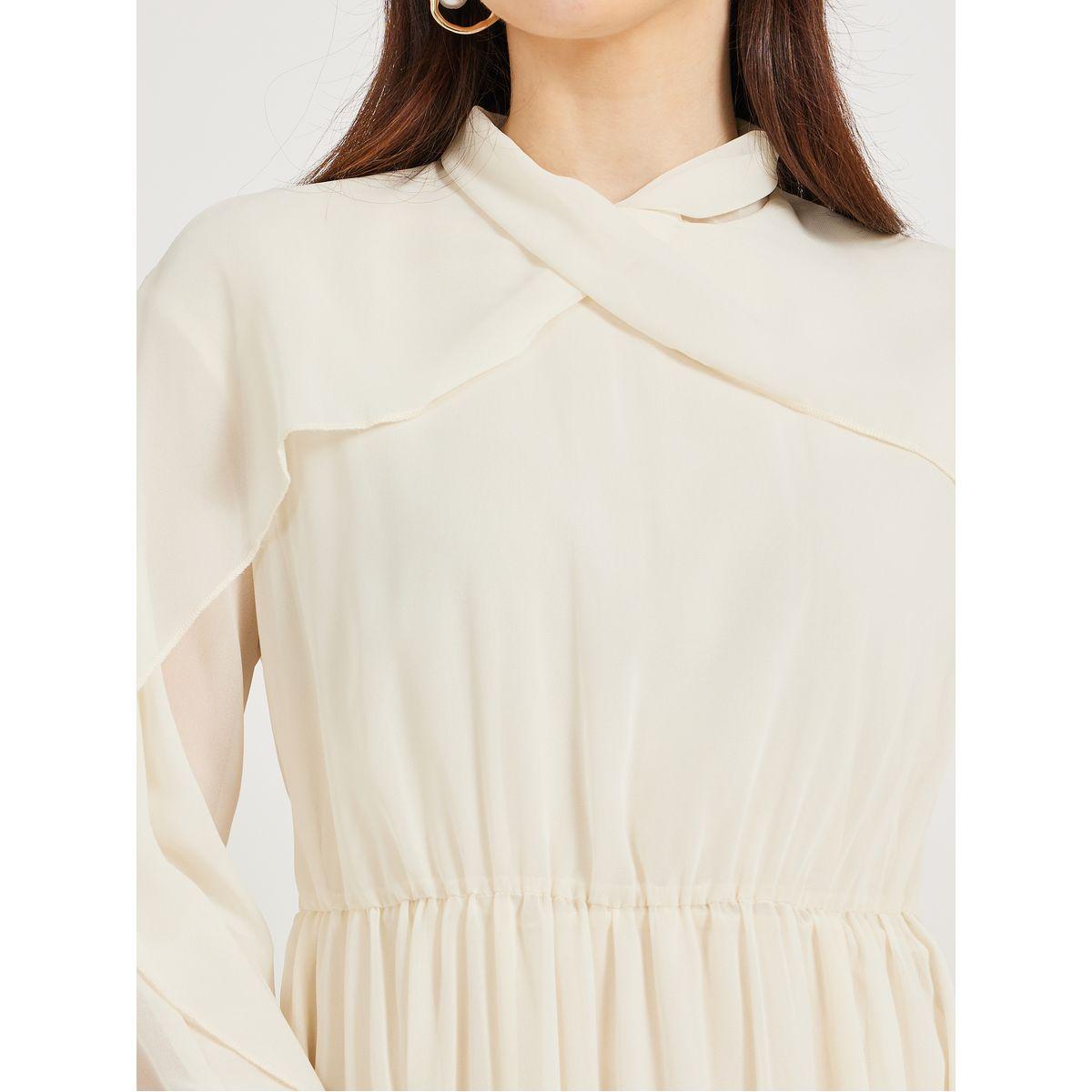 Styli Solid Ruched Waist Detail A-Line Maxi Dress-women-clothing-dresses-image-6