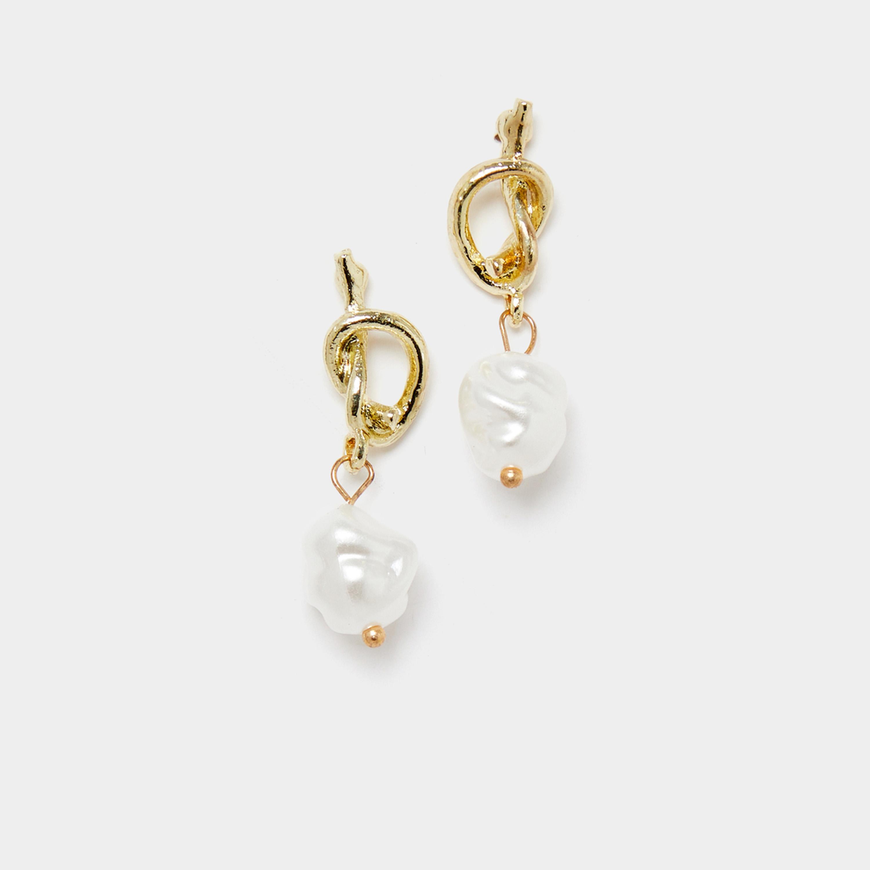 Styli Twisted Faux Pearl Drop Earrings-women-watchesandjewellery-jewellery-earrings-image-1