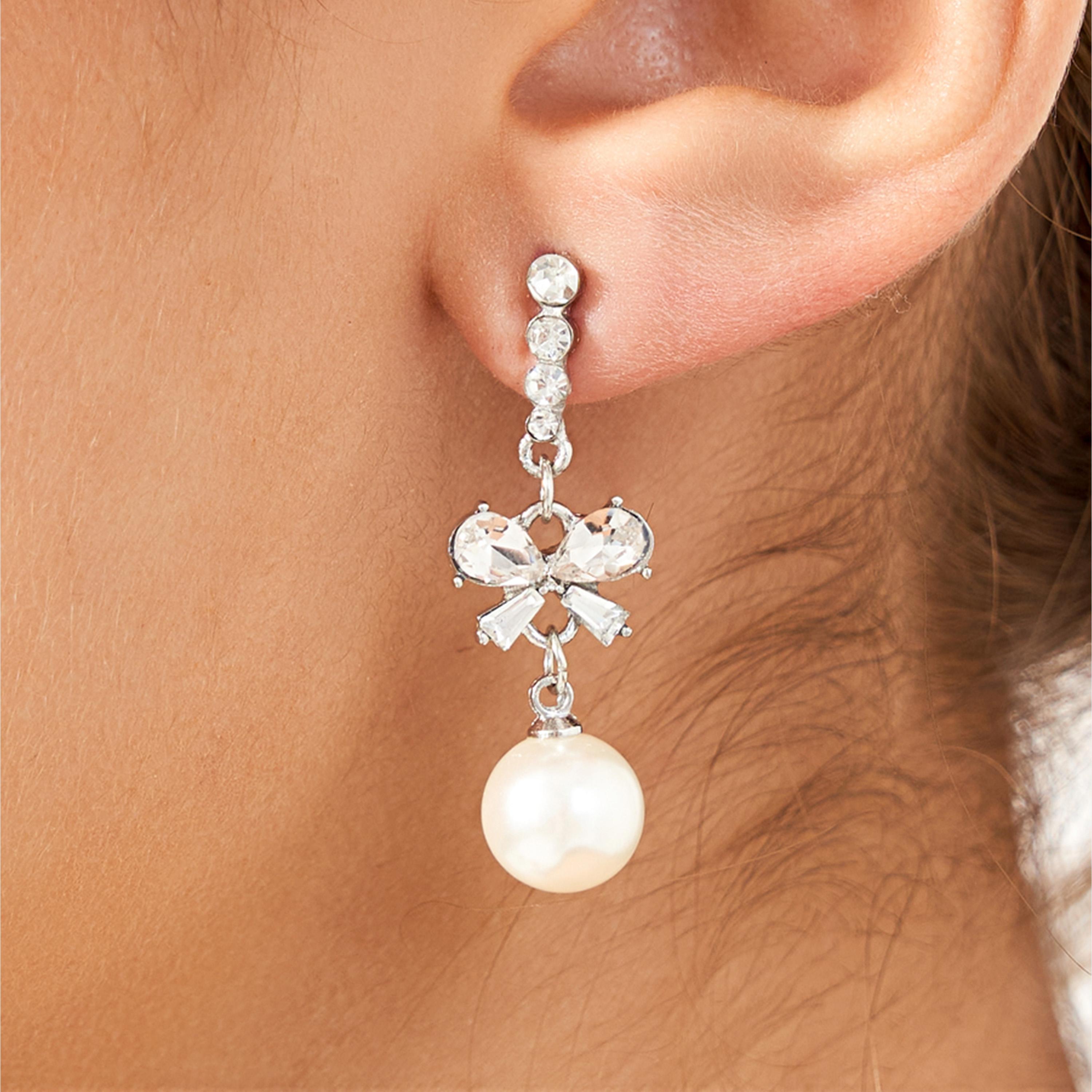 Styli Ribbon Faux Pearl Drop Earrings-women-watchesandjewellery-jewellery-earrings-image-2