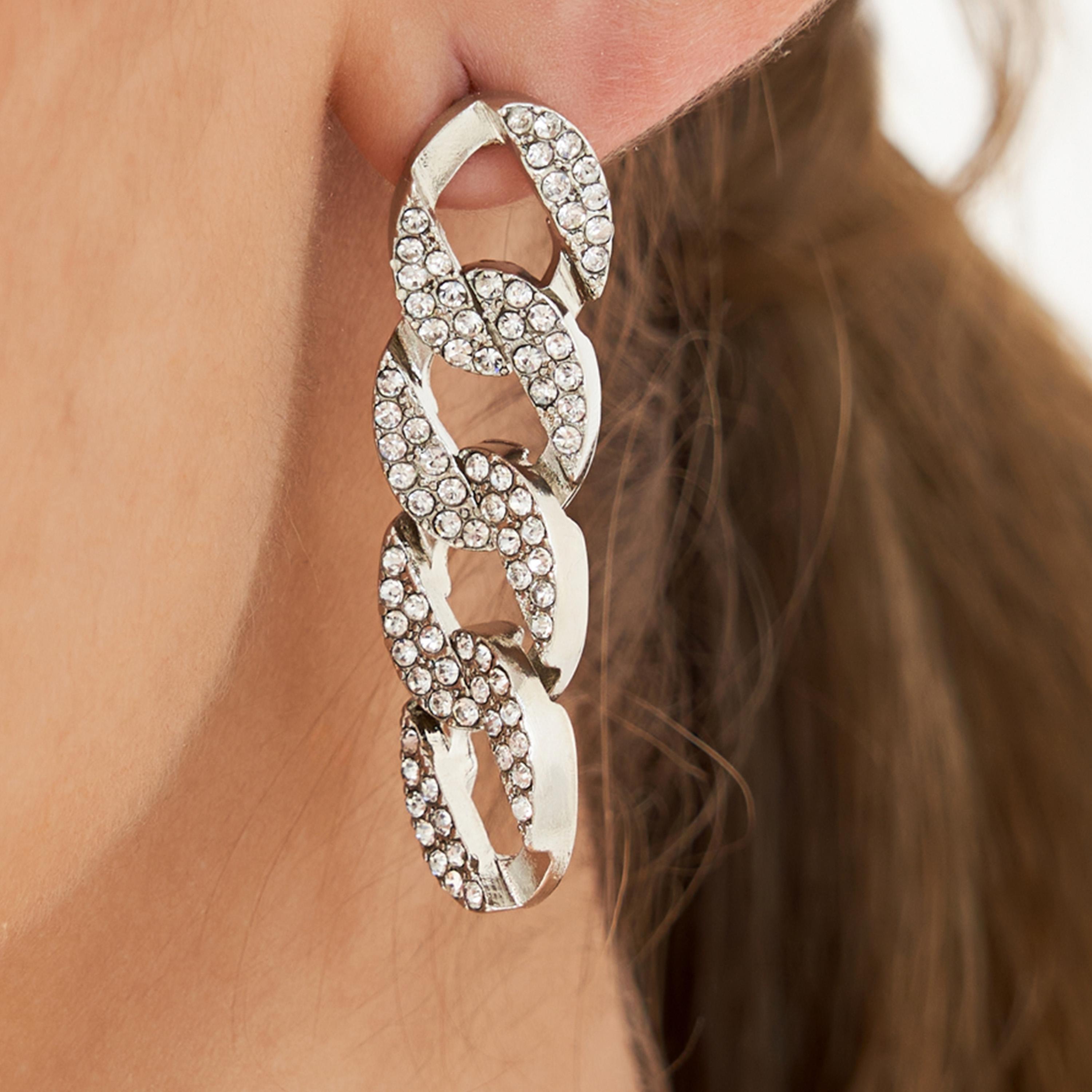 Styli Embellished Link Chain Earrings-women-watchesandjewellery-jewellery-earrings-image-2