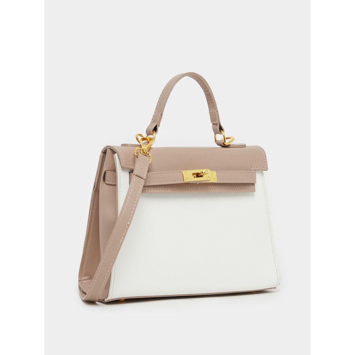Two tone Handbag with Turn Lock Closure-women-bagsandwallets-handbags-image-1