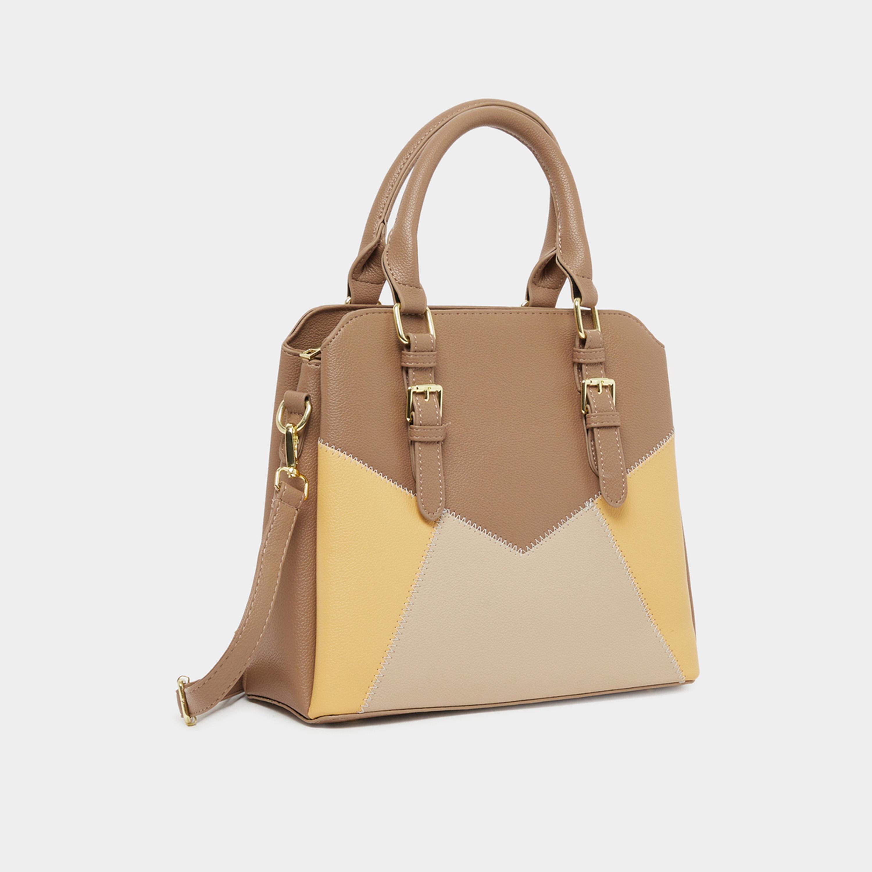 ستايلي - حقيبة يد بألوان متباينة بمقابض علوية وتفاصيل بحزام-women-bagsandwallets-handbags-image-1