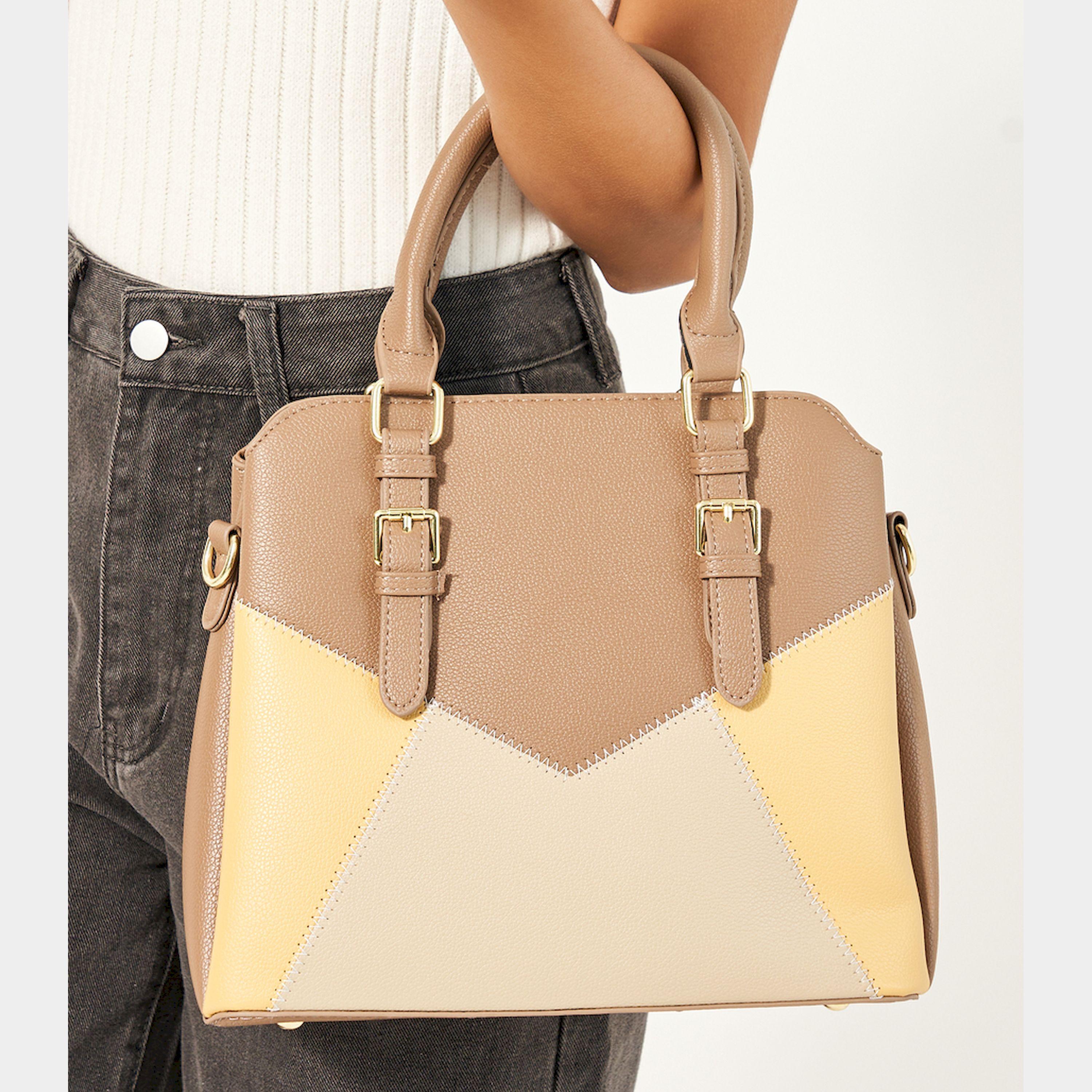 Styli Colorblock Handbag With Top Handles And Belted Details-women-bagsandwallets-handbags-image-2