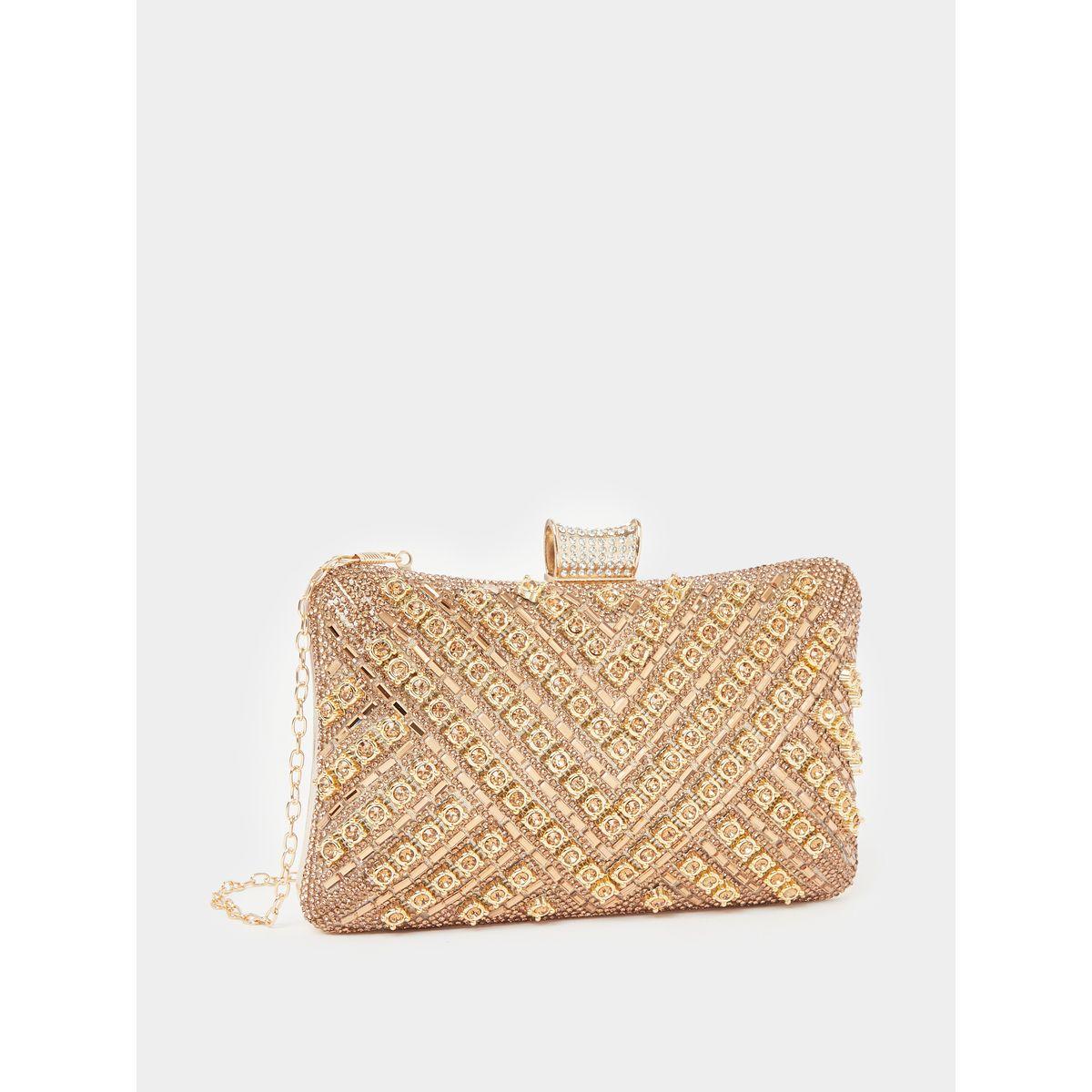 Textured Embellished Clutch with Chain Strap-women-bagsandwallets-handbags-image-1