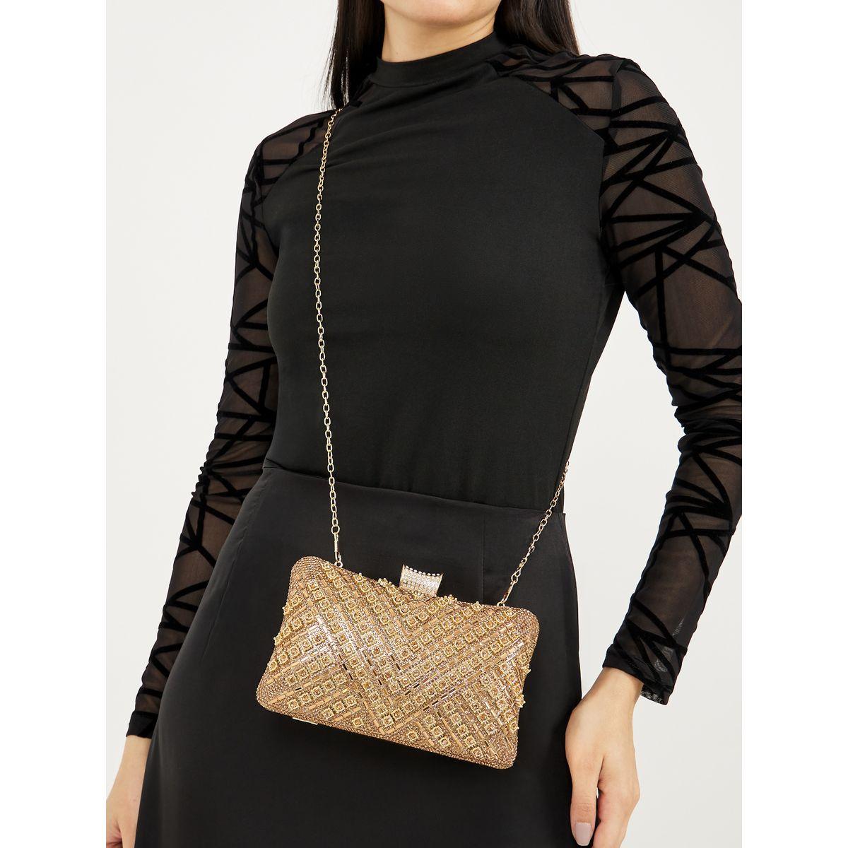 Textured Embellished Clutch with Chain Strap-women-bagsandwallets-handbags-image-2