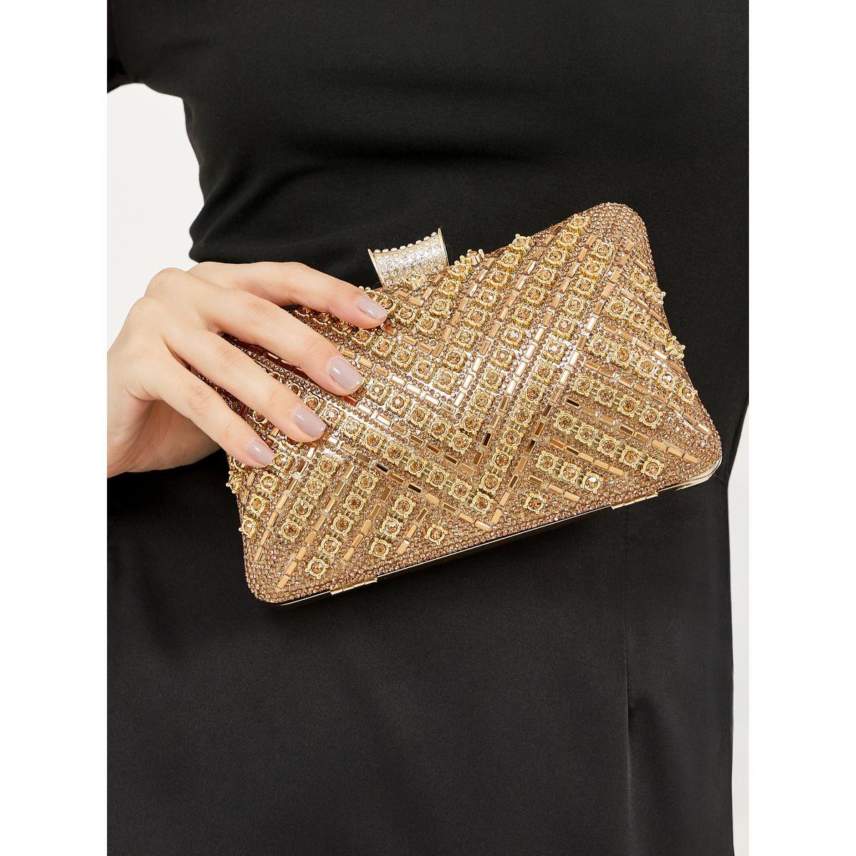Textured Embellished Clutch with Chain Strap-women-bagsandwallets-handbags-image-3