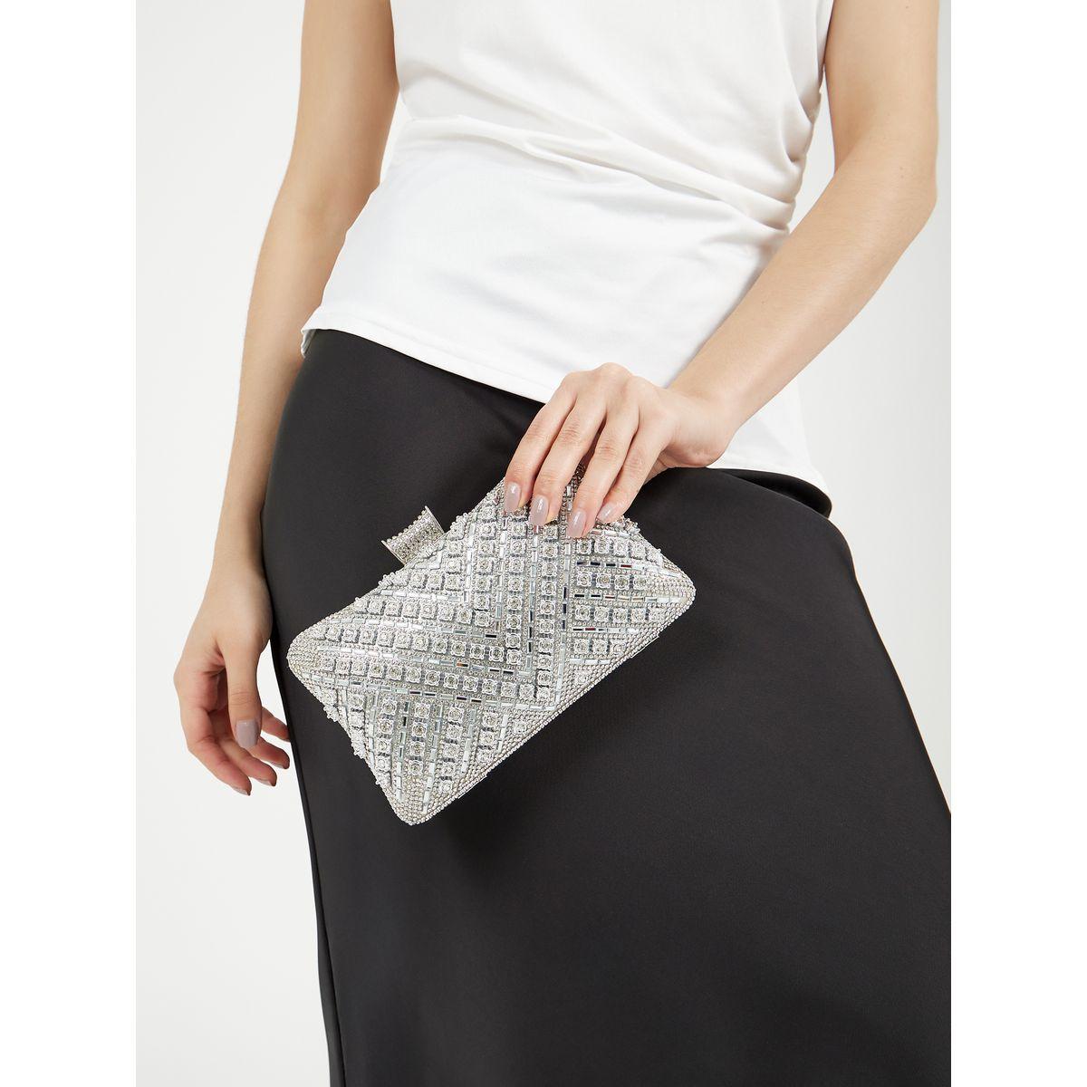 Textured Embellished Clutch with Chain Strap-women-bagsandwallets-handbags-image-3