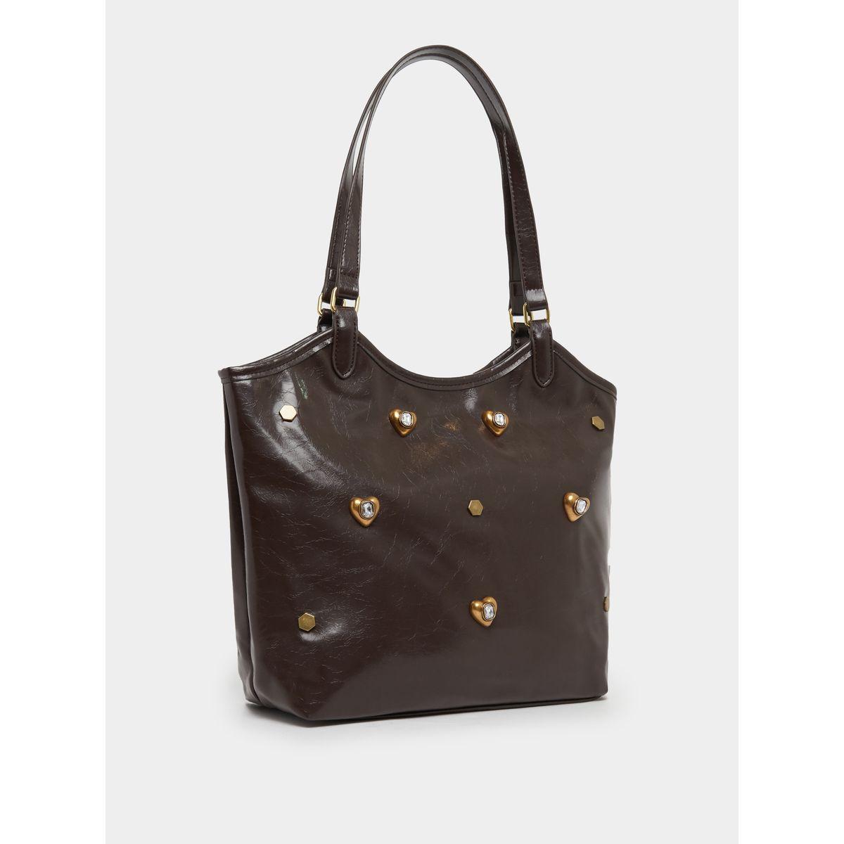 Textured Embellished Shoulder Bag with Zip Closure-women-bagsandwallets-handbags-image-1
