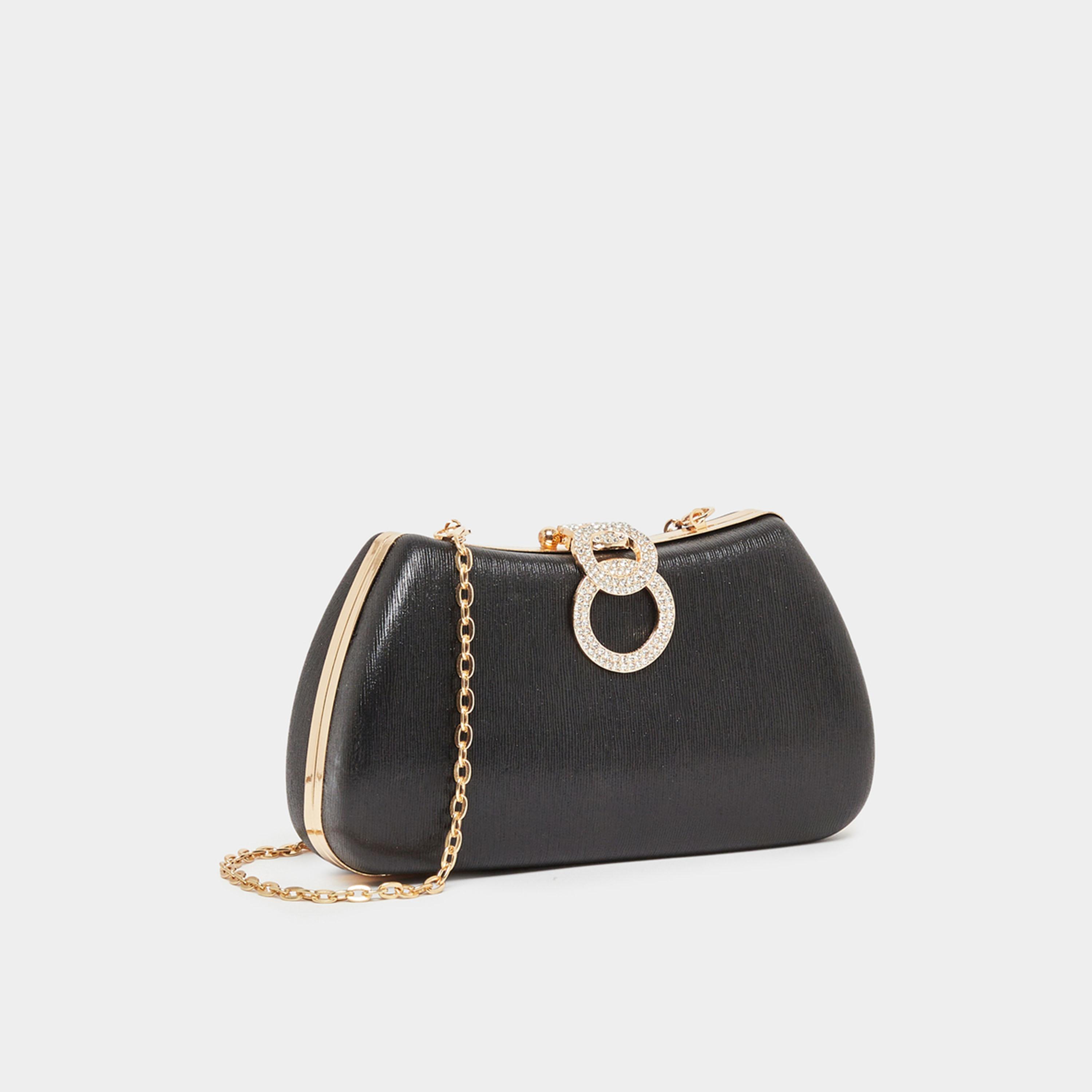 Styli Embellished Lock Clutch Bag With Chain Strap-women-bagsandwallets-handbags-image-1