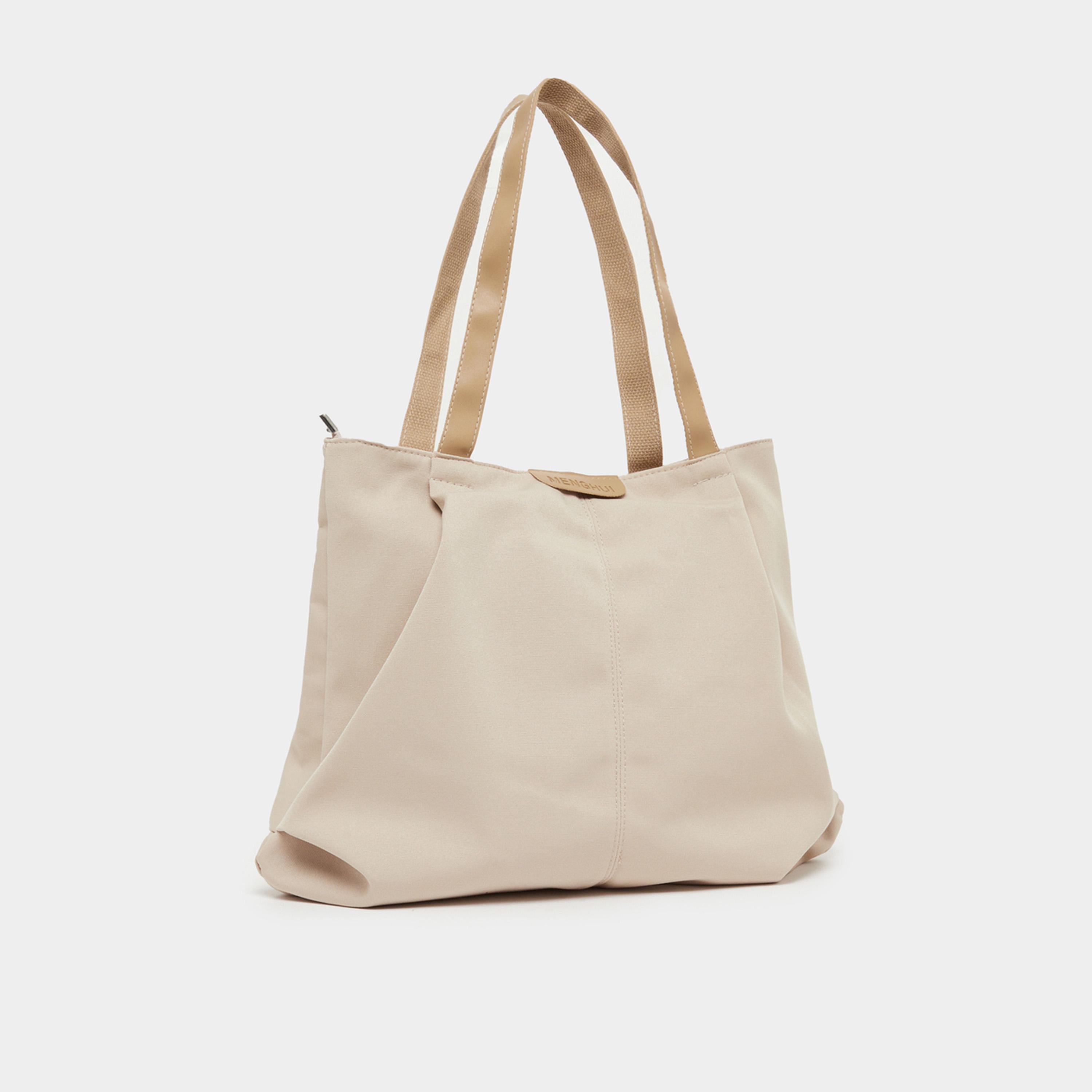 Styli Solid Tote Bag With Top Handles And Zip Closure-women-bagsandwallets-handbags-image-1