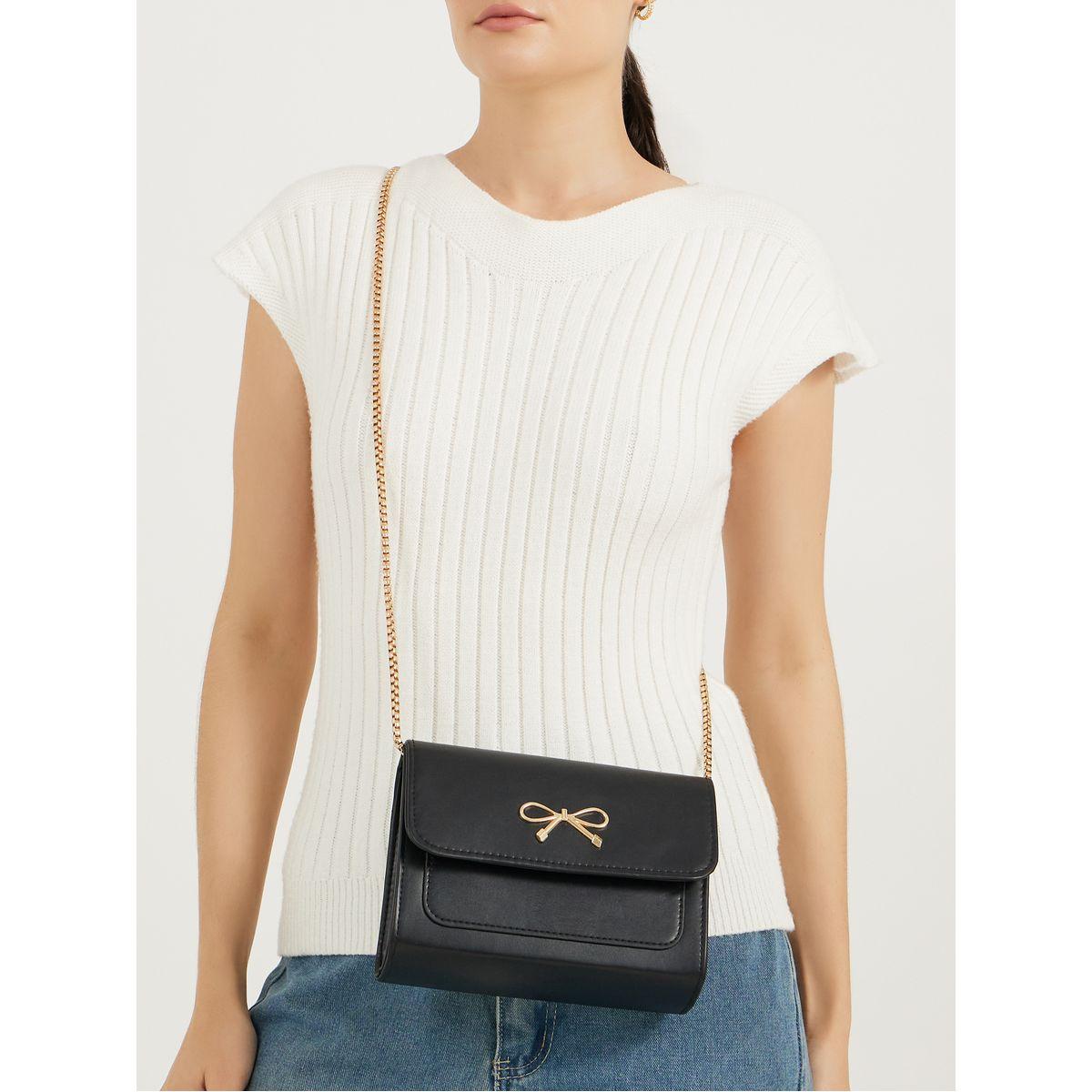 Ribbon Accent Shoulder Bag with Chain Strap-women-bagsandwallets-handbags-image-2