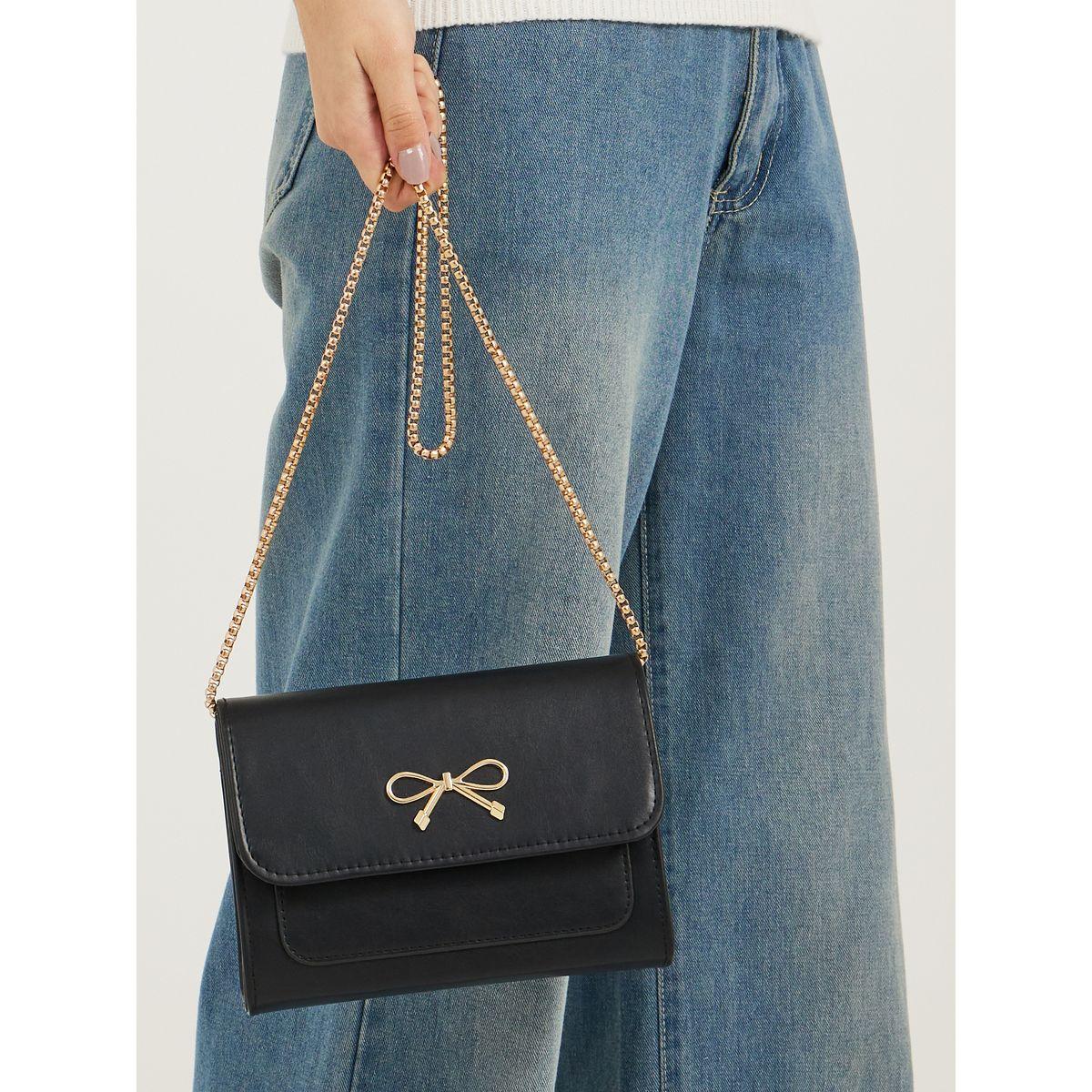 Ribbon Accent Shoulder Bag with Chain Strap-women-bagsandwallets-handbags-image-3