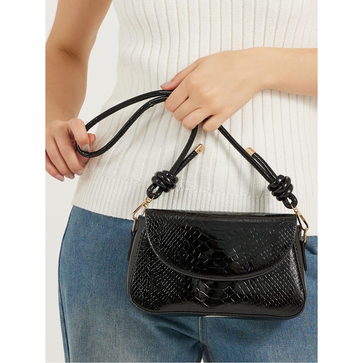 Textured Patent Shoulder Bag with Magnetic Closure-women-bagsandwallets-handbags-image-3