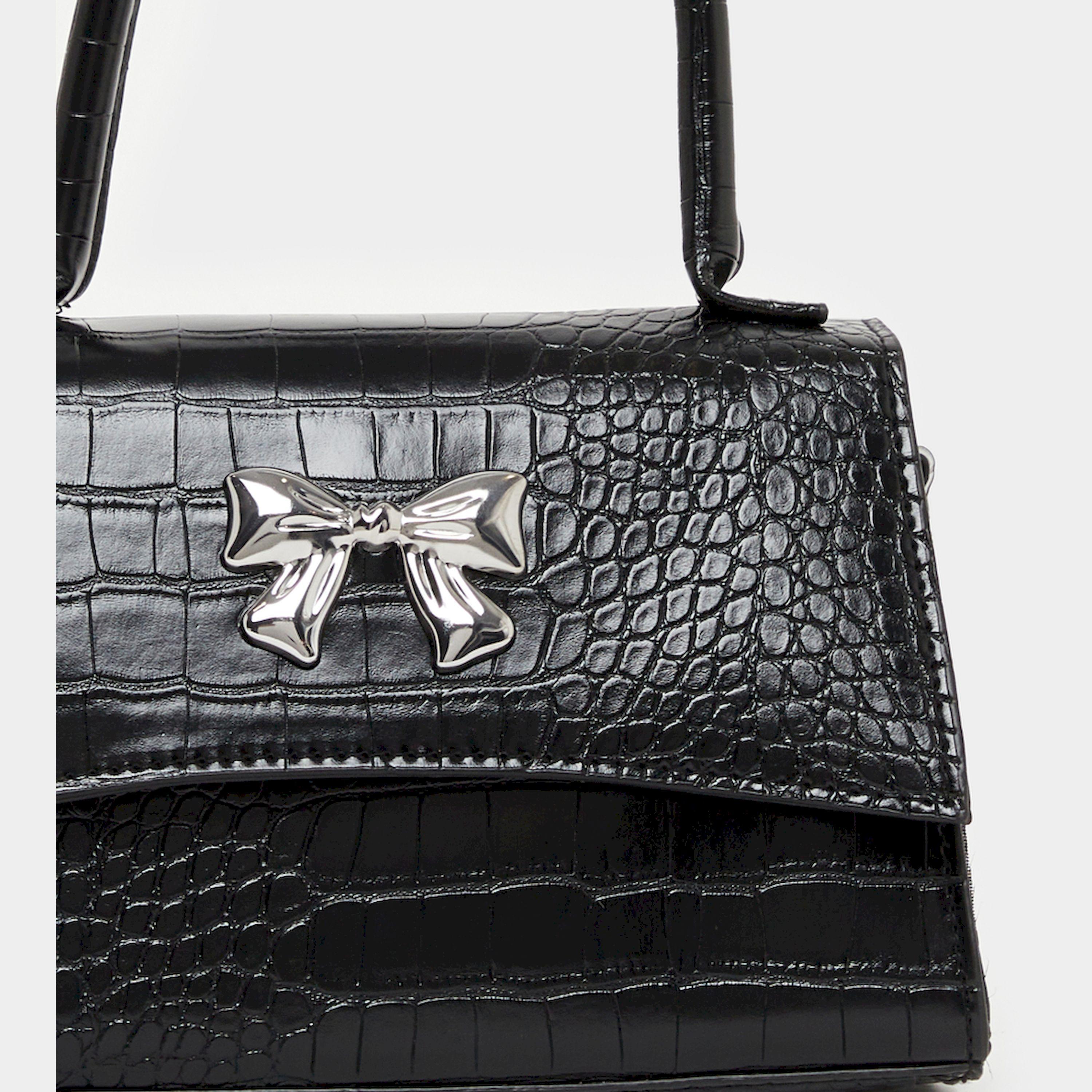 Styli Ribbon Accent Croc Textured Handbag With Top Handle-women-bagsandwallets-handbags-image-5