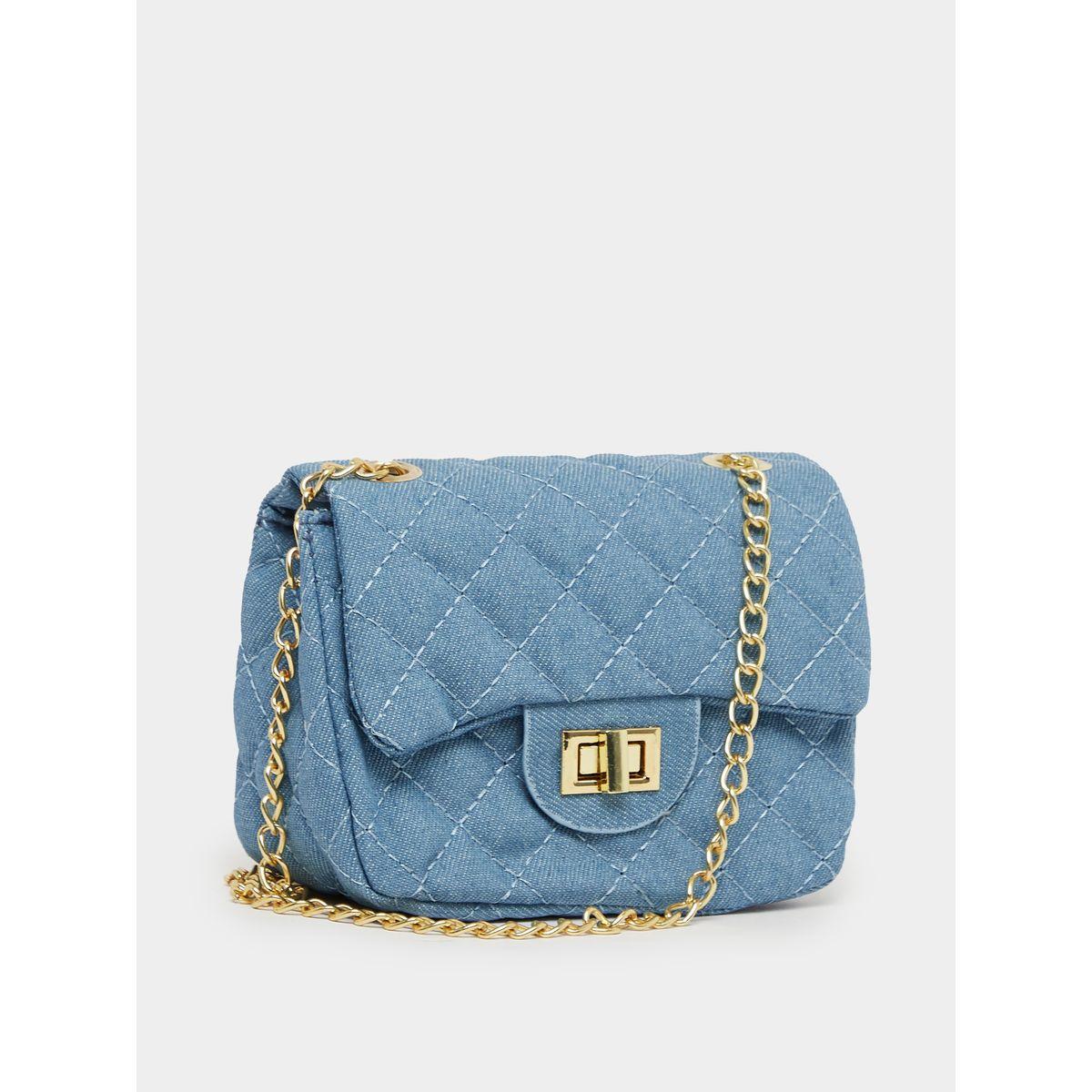 Quilted Denim Shoulder Bag with Chain Strap-women-bagsandwallets-handbags-image-1