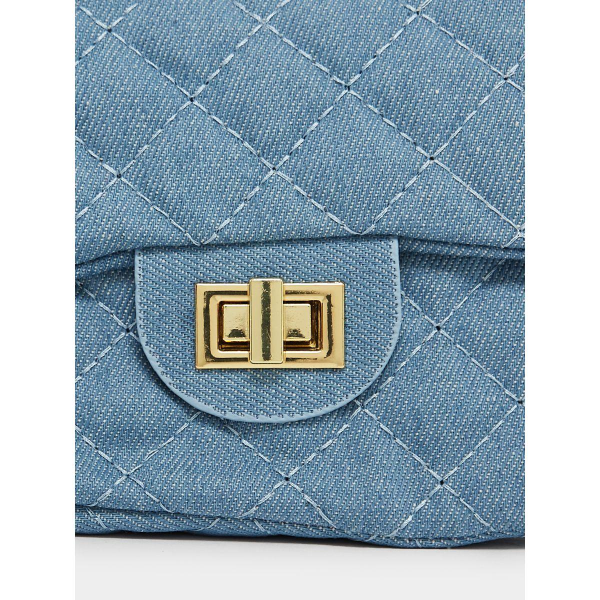 Quilted Denim Shoulder Bag with Chain Strap-women-bagsandwallets-handbags-image-5